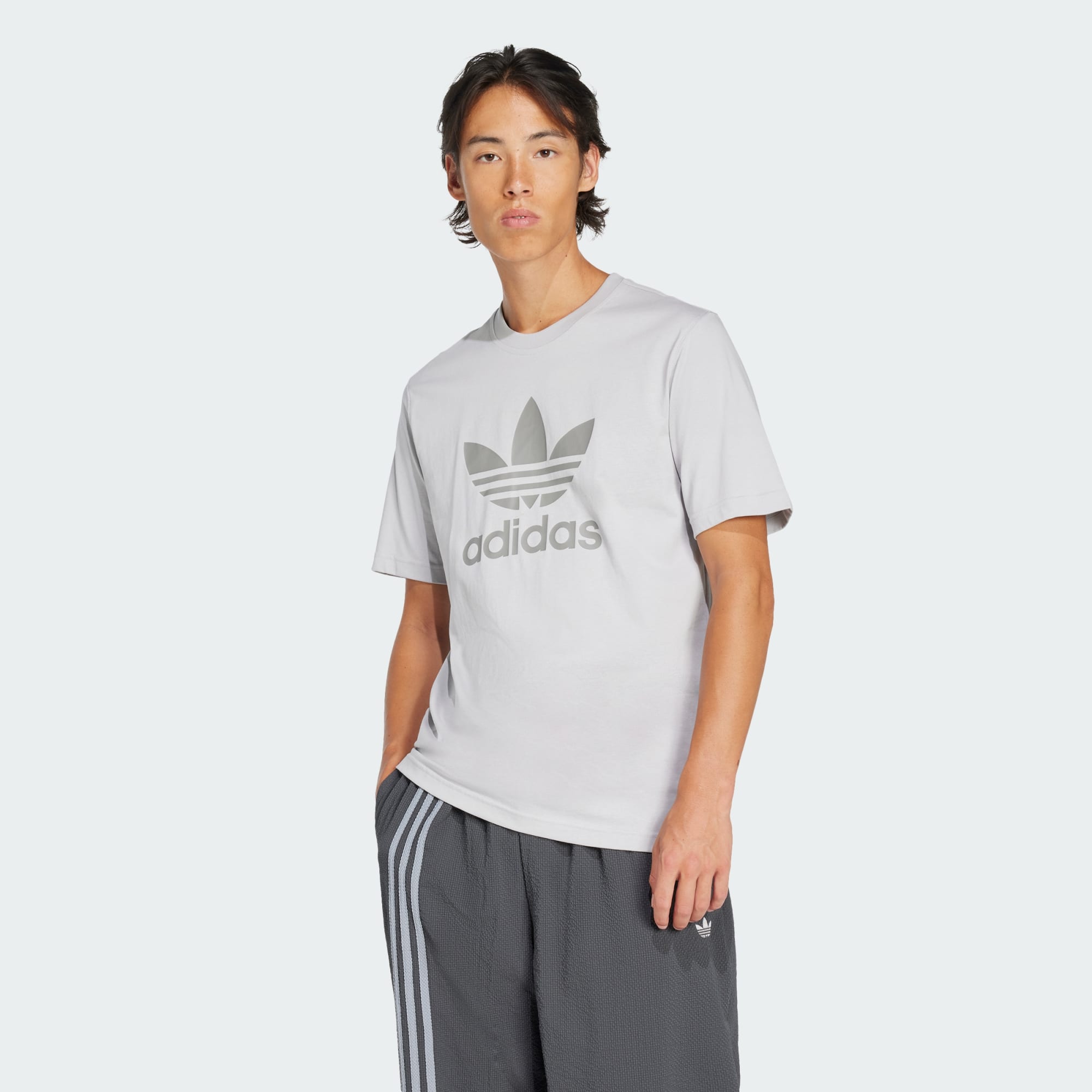 Adidas Originals Men's Grey Men Adicolor Trefoil Tee Medium