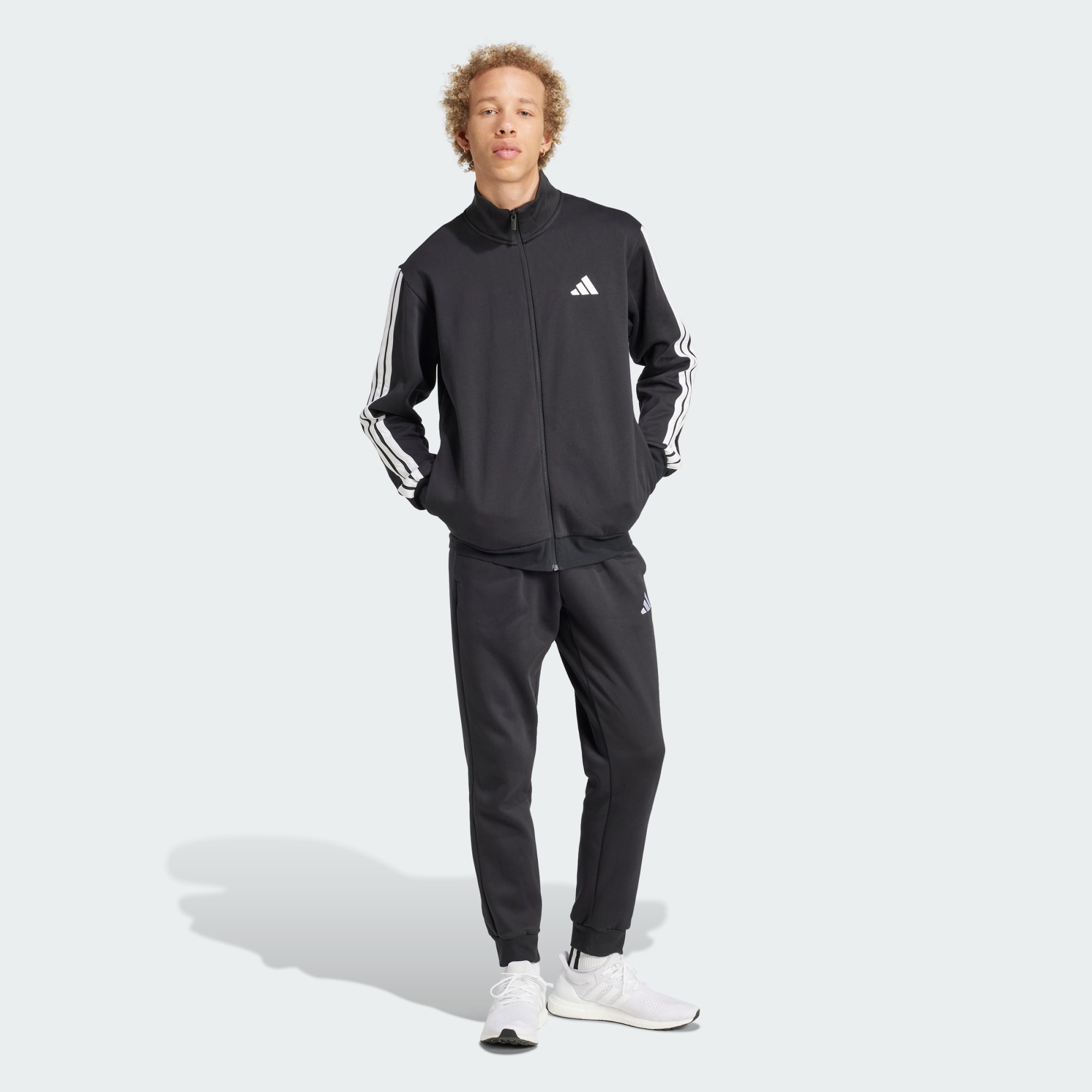 Adidas Men Sportswear Basic 3 Stripes Fleece Track Suit Black