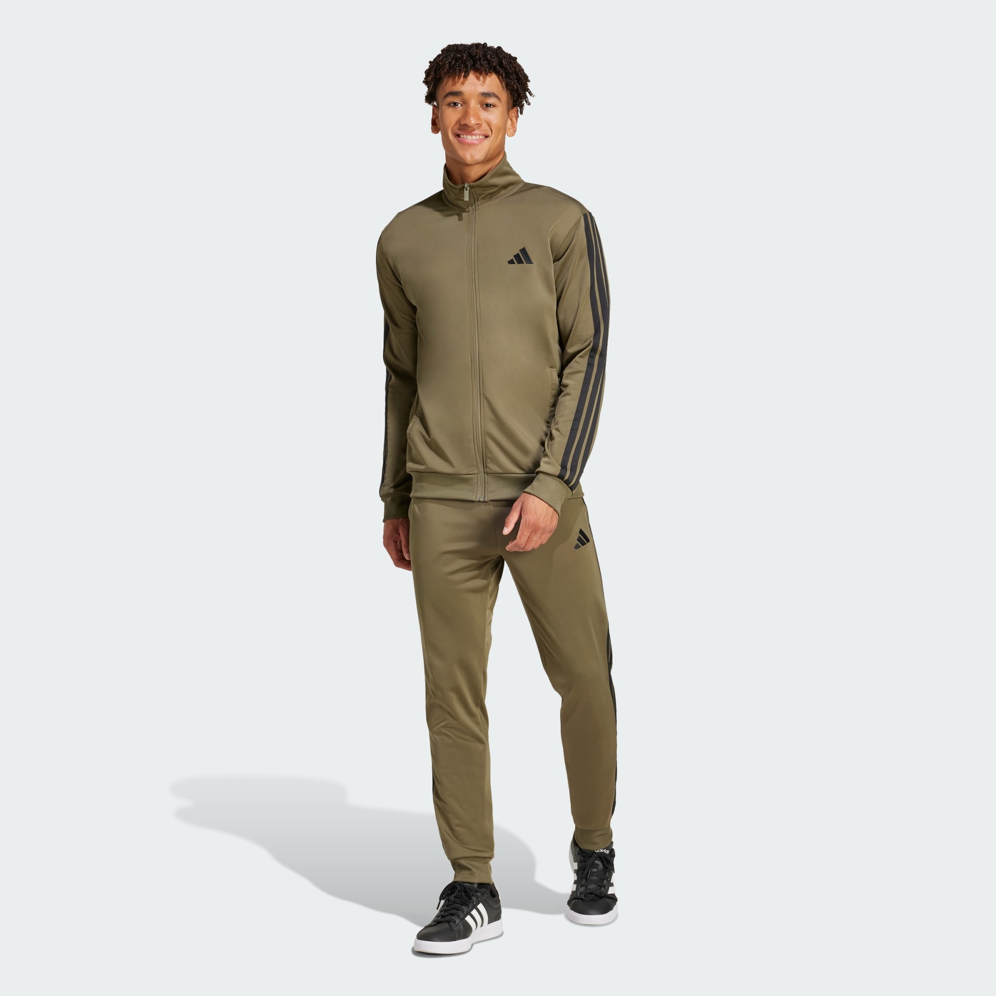 Adidas Men Sportswear Basic 3 Stripes Tricot Track Suit Black