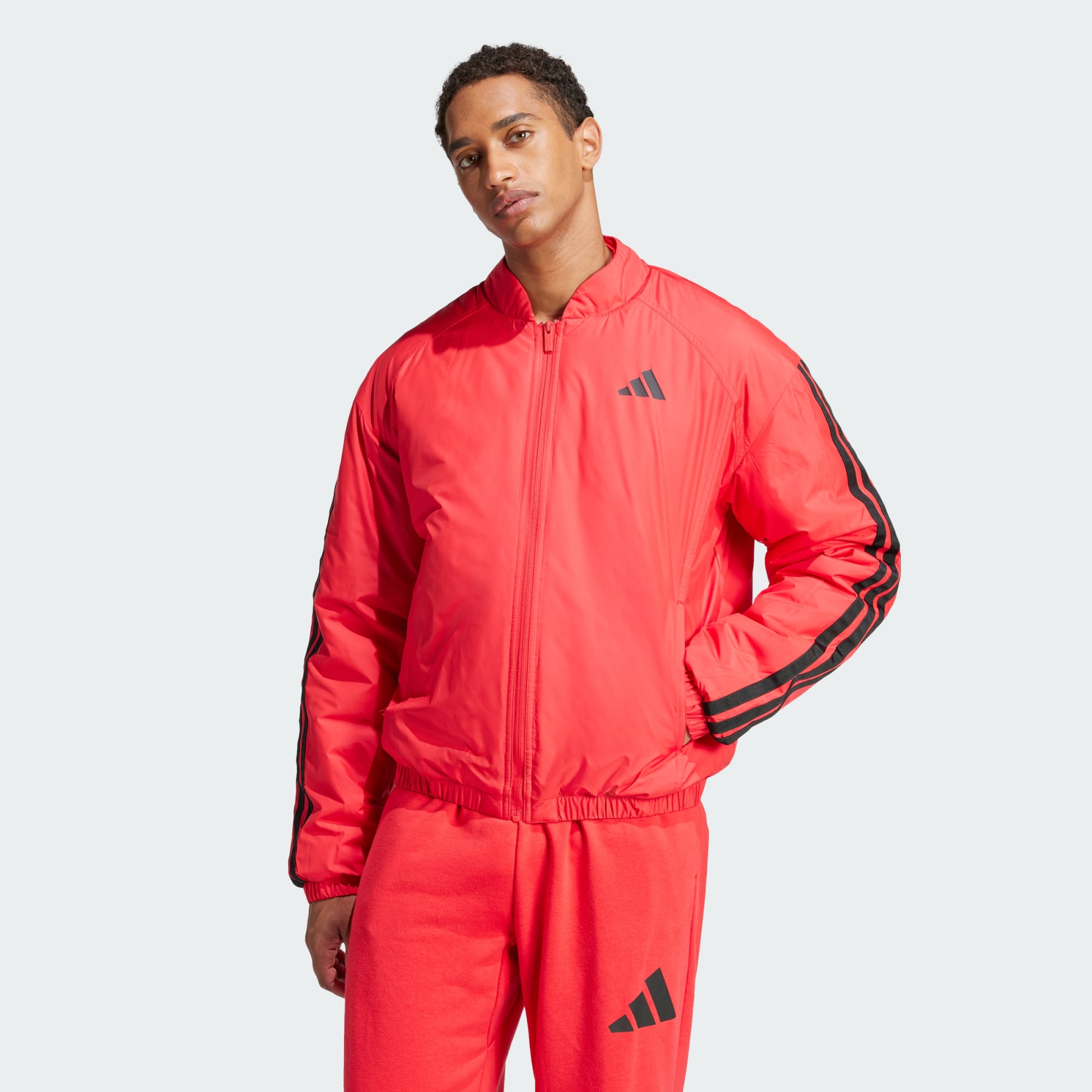 Adidas Men Essentials 3 Stripes Insulated Bomber Jacket Red
