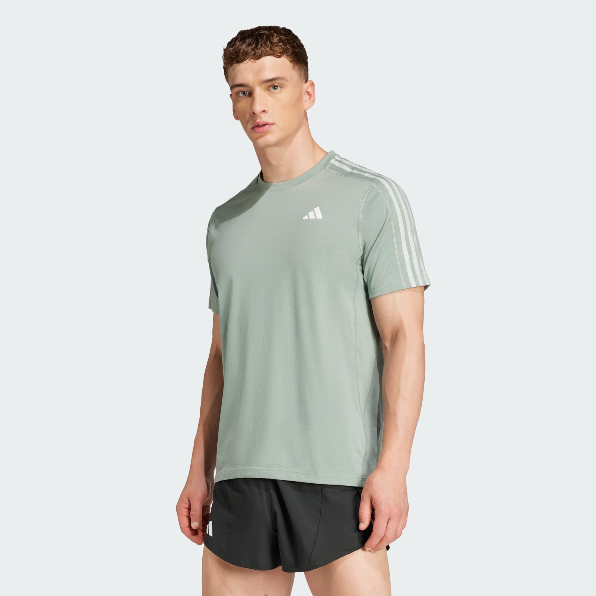 Adidas Men Own The Run 3 Stripes Tee Black
