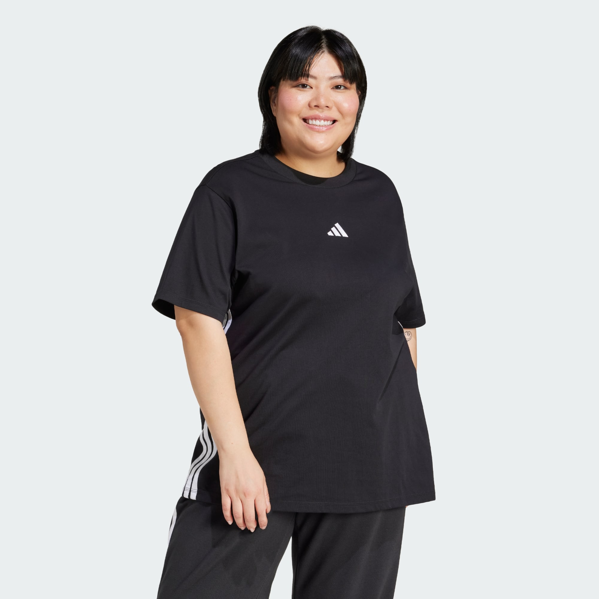Adidas Women Essentials 3 Stripes Cotton Tee Plus Size Black