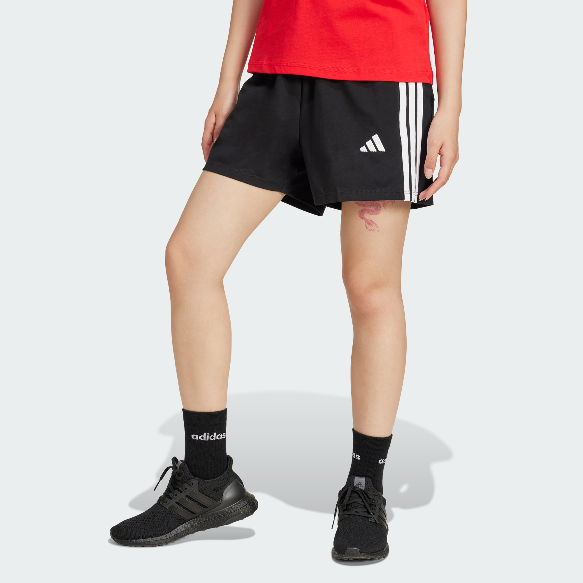 Adidas Women Essentials 3 Stripes Cotton Shorts Black