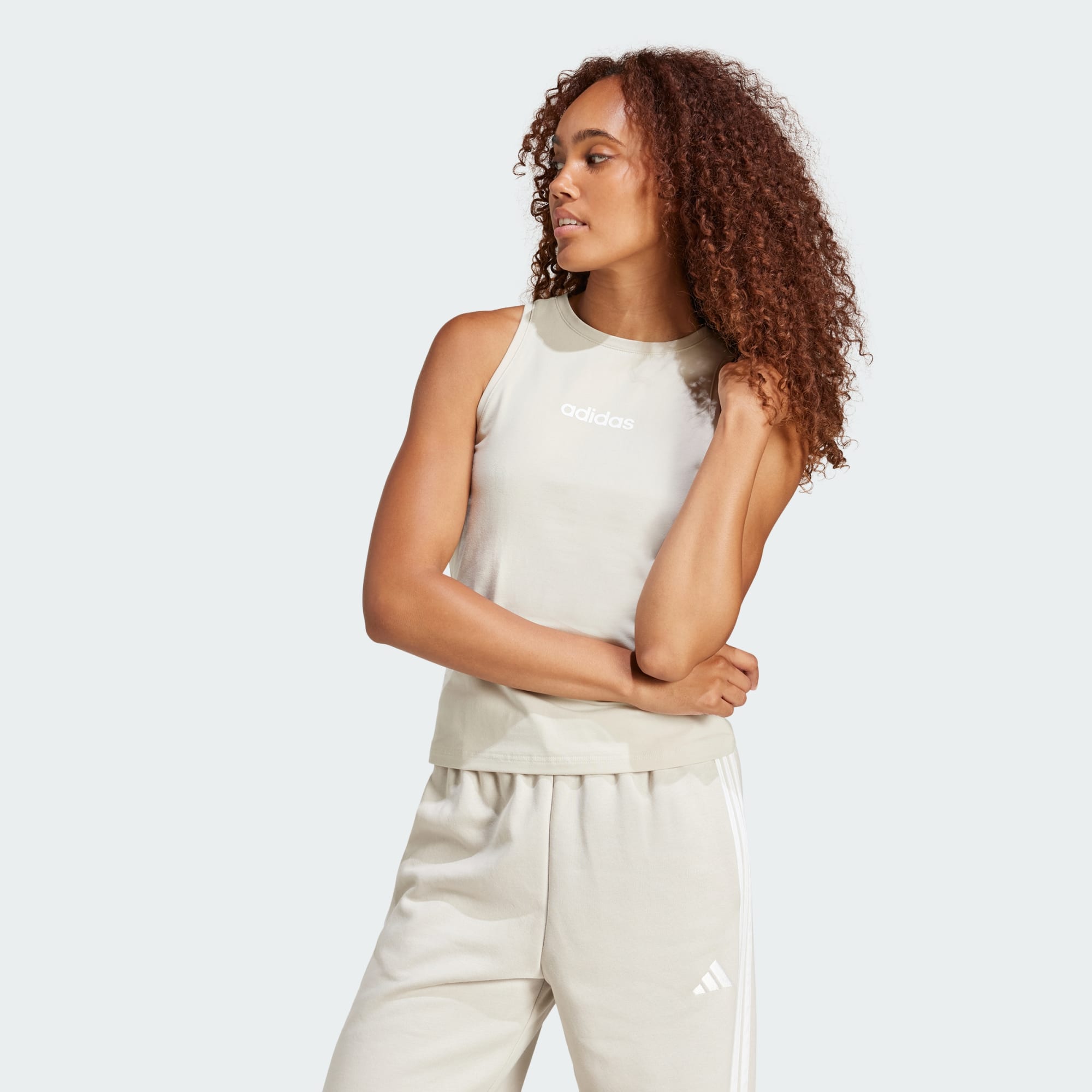 Adidas Women Essentials Linear Slim Cotton Tank Top Grey