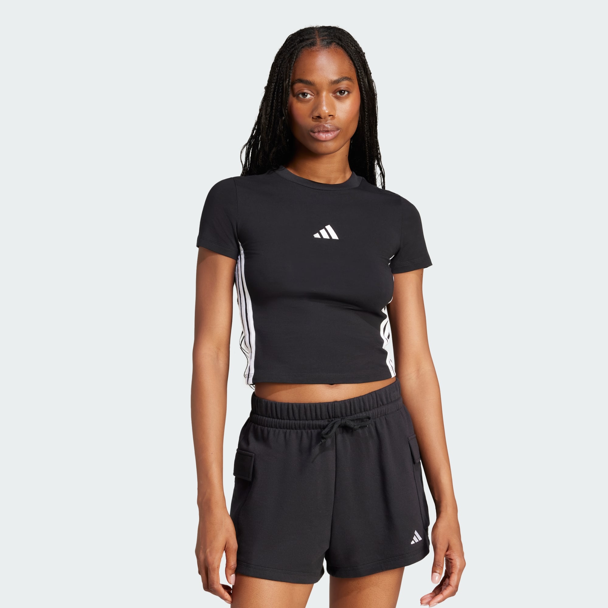 Adidas Women Essentials 3 Stripes Slim Baby Tee Black