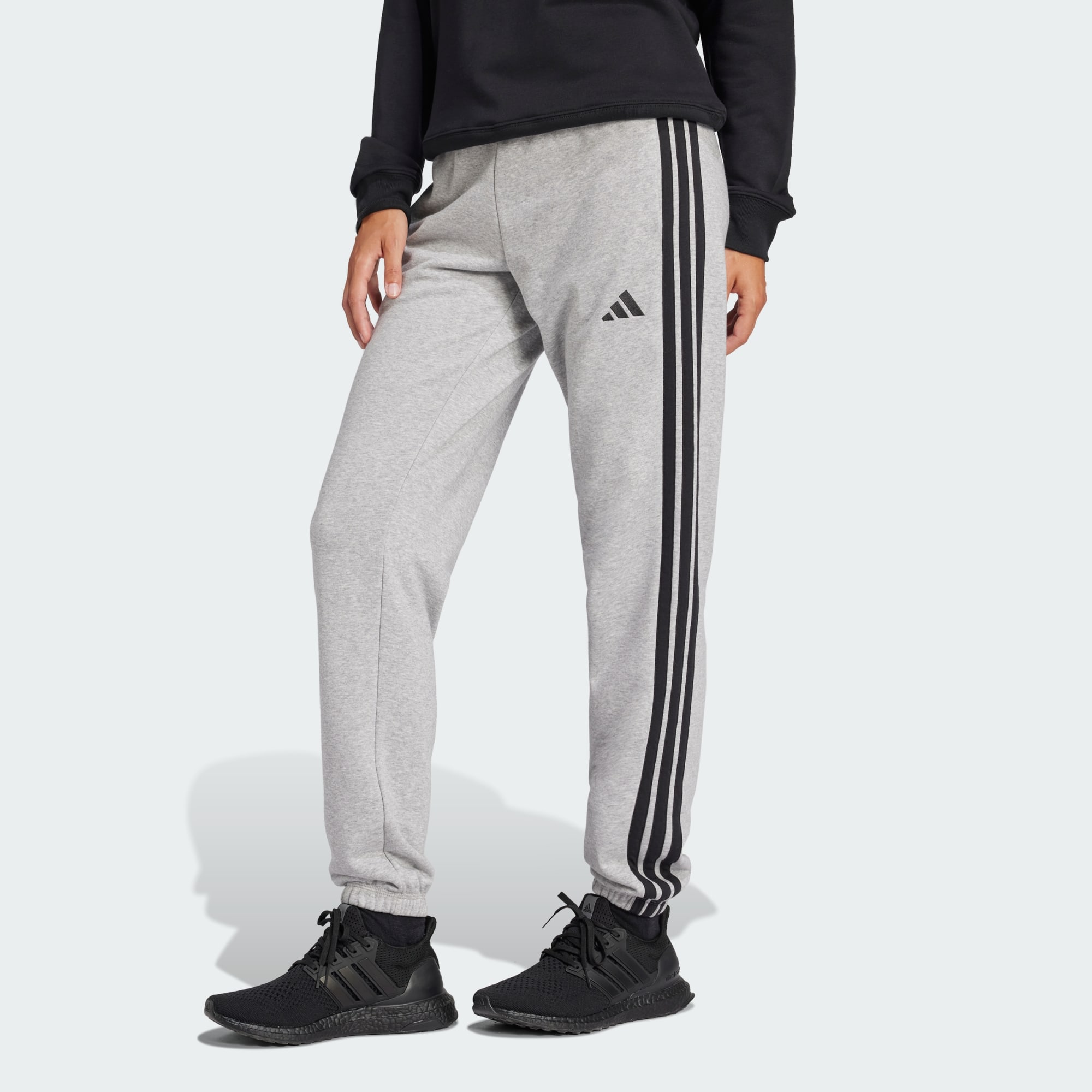 Adidas Women Essentials 3 Stripes French Terry Cuffed Pants Black