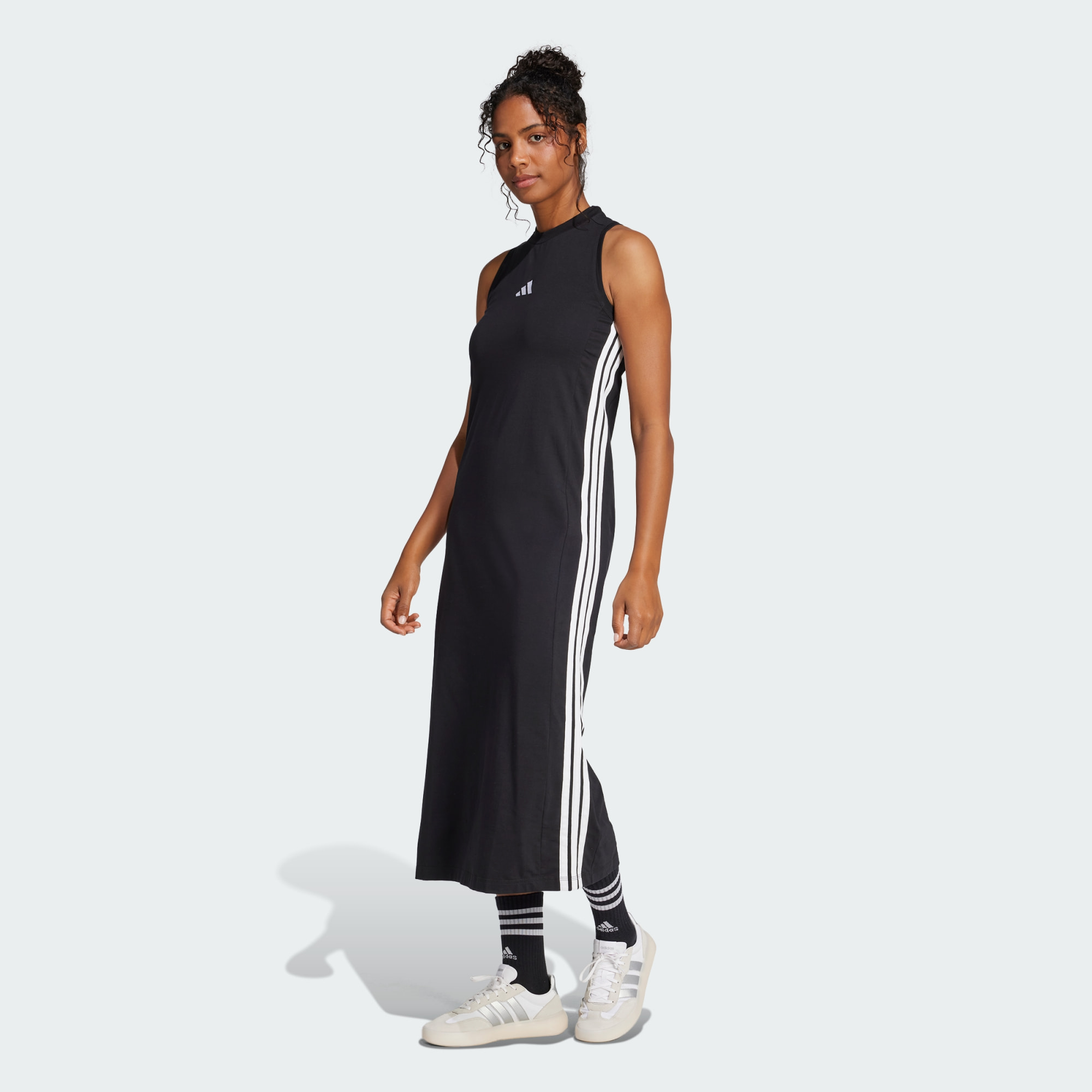 Adidas Women Essentials 3 Stripes Long Racerback Dress Grey