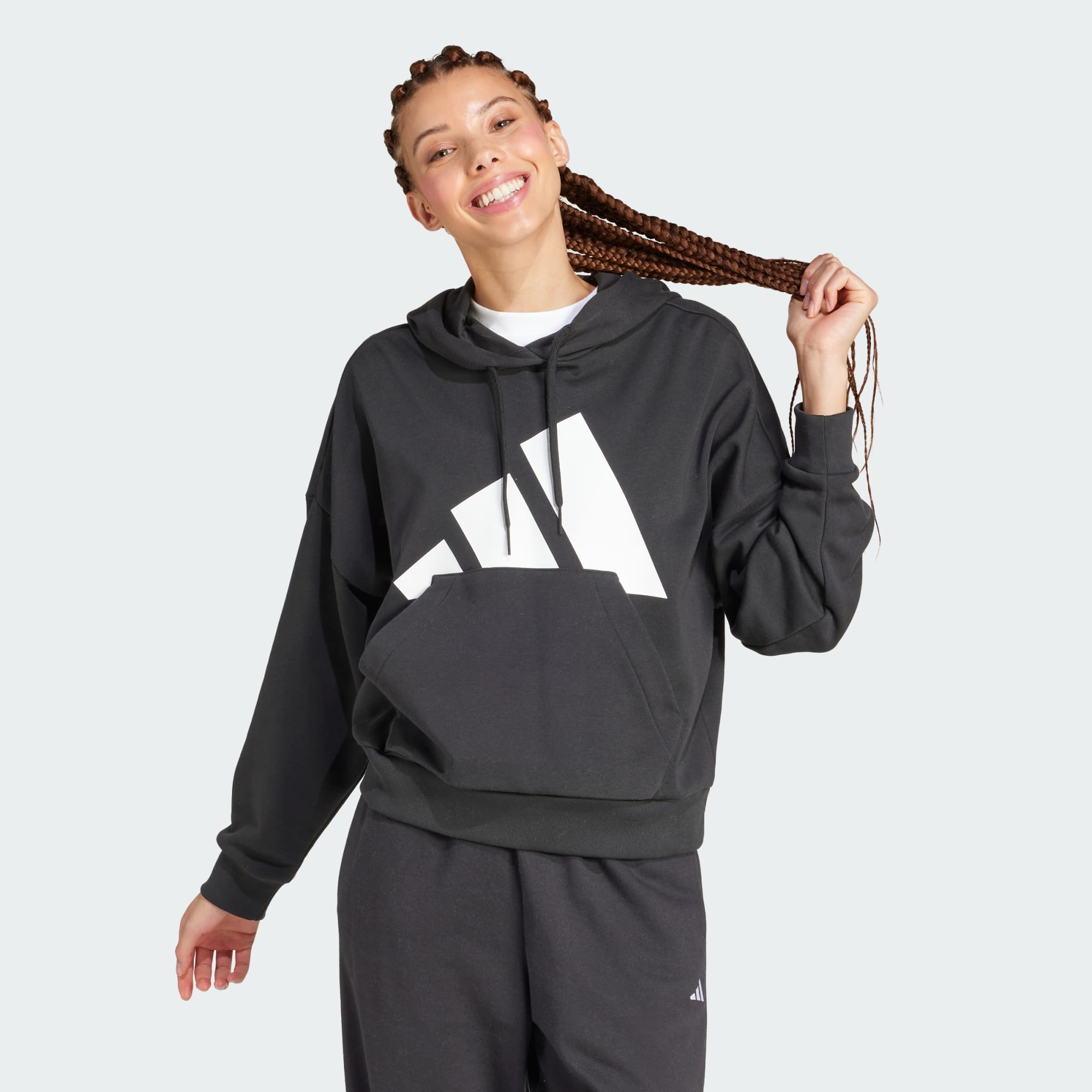 Adidas Women Essentials Big Logo French Terry Loose Hoodie Black