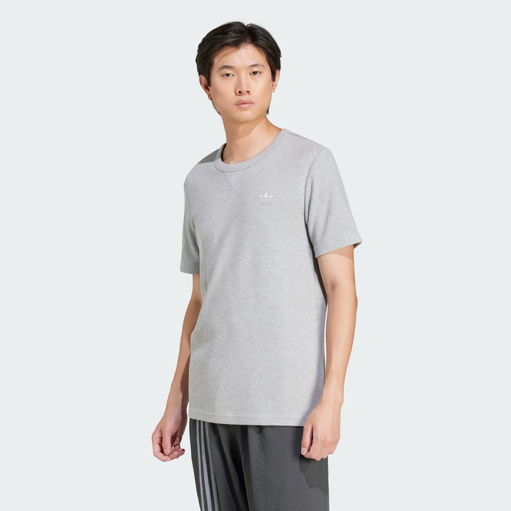 Adidas Originals Men Trefoil Essentials Waffle Tee Grey
