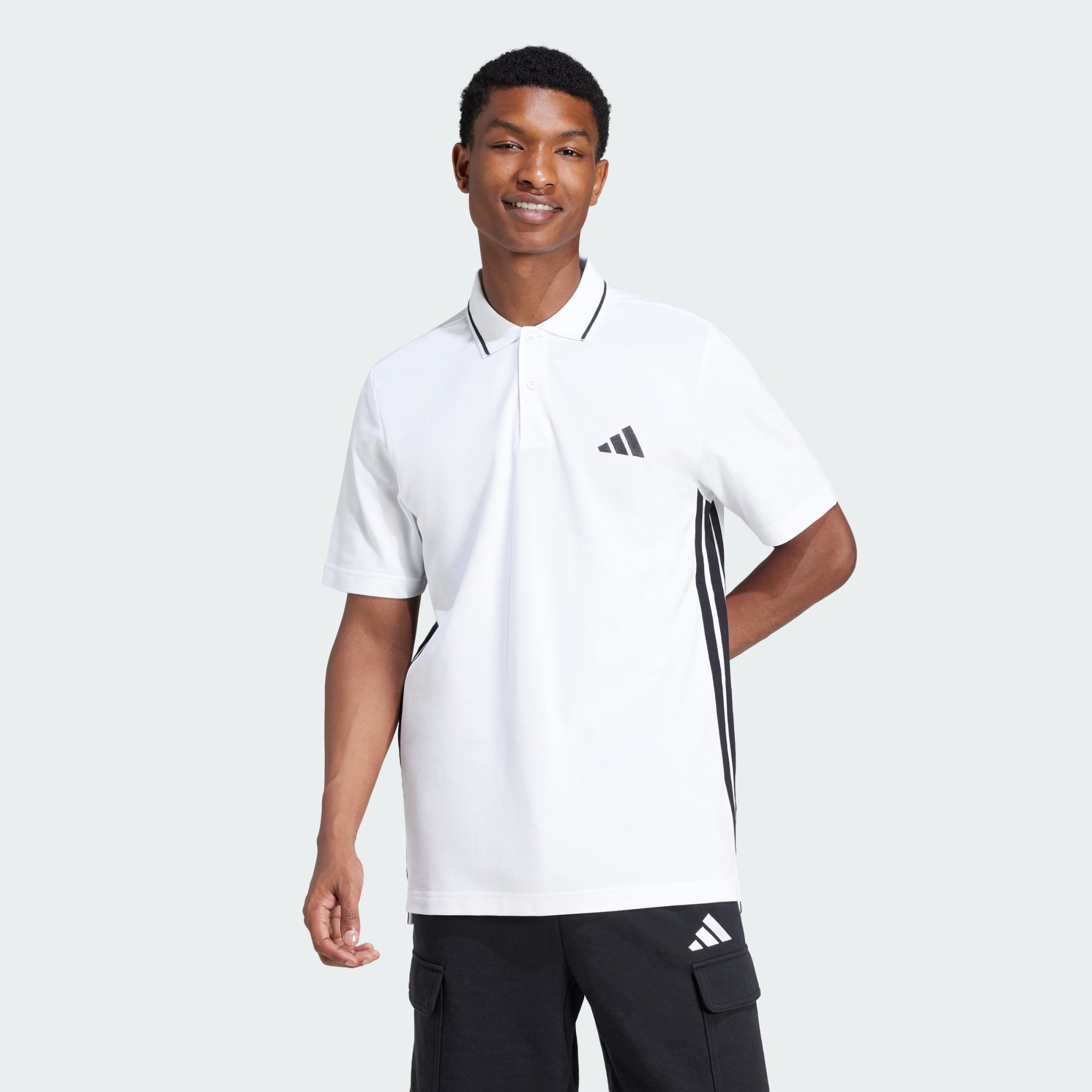 Adidas Men Essentials 3 Stripes Piqué Polo Shirt Black