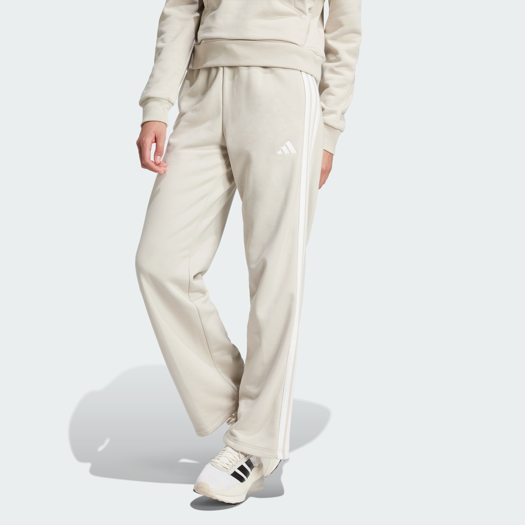 Adidas Women Essentials 3 Stripes Open Hem French Terry Pant Grey