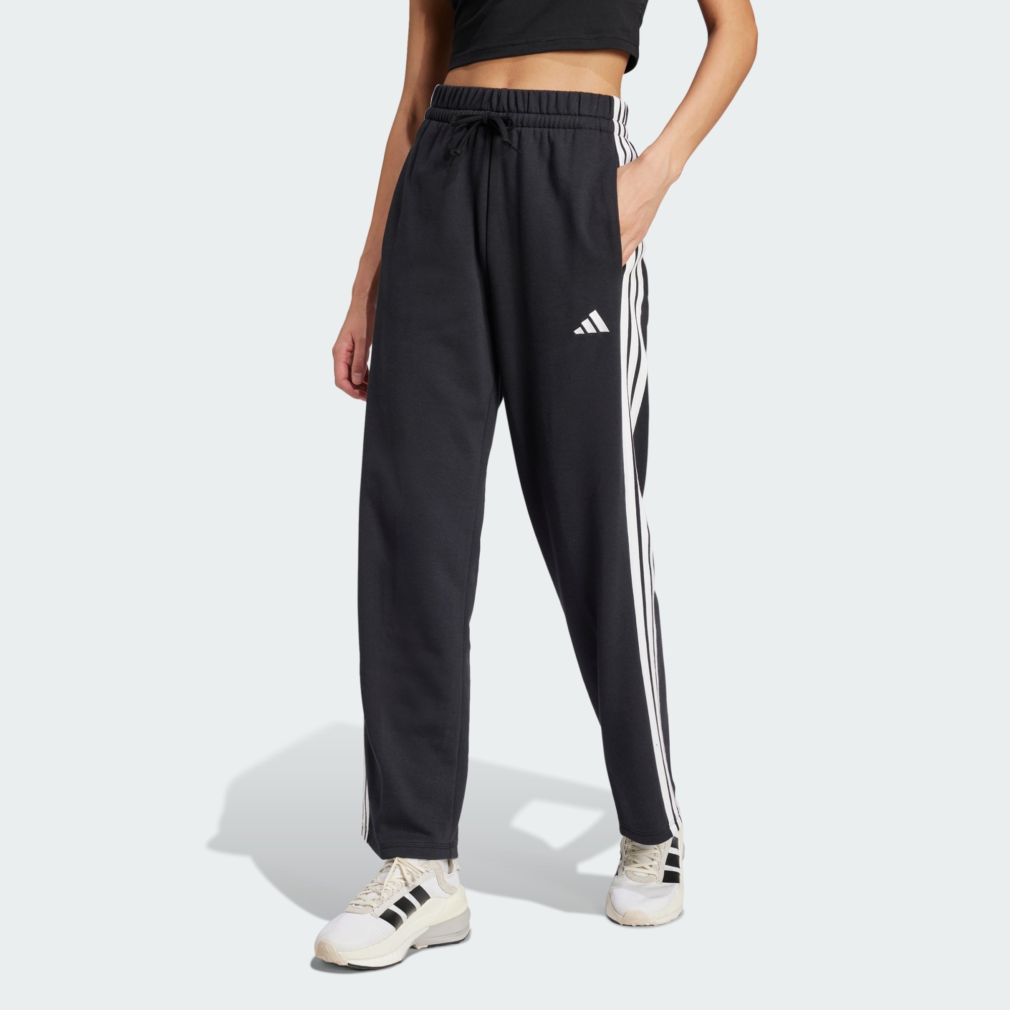 Adidas Women Essentials 3 Stripes Open Hem French Terry Pant Beige