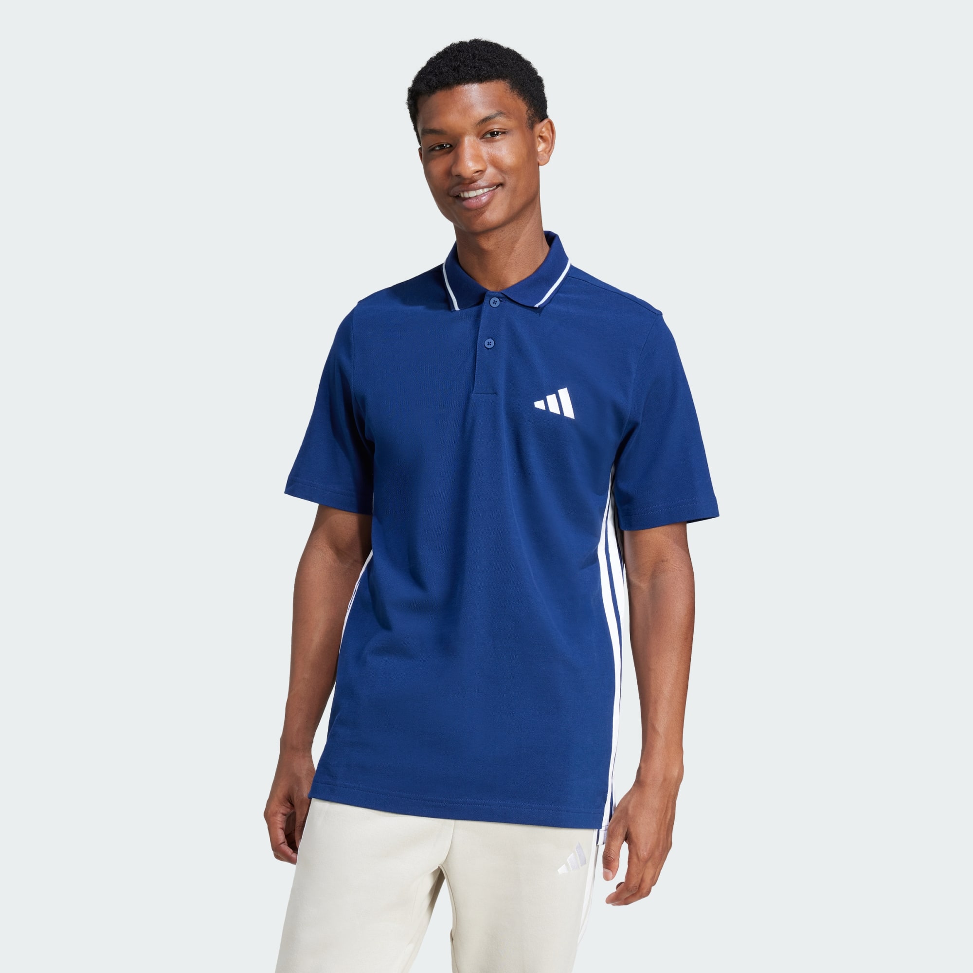 Adidas Men Essentials 3 Stripes Piqué Polo Shirt Black