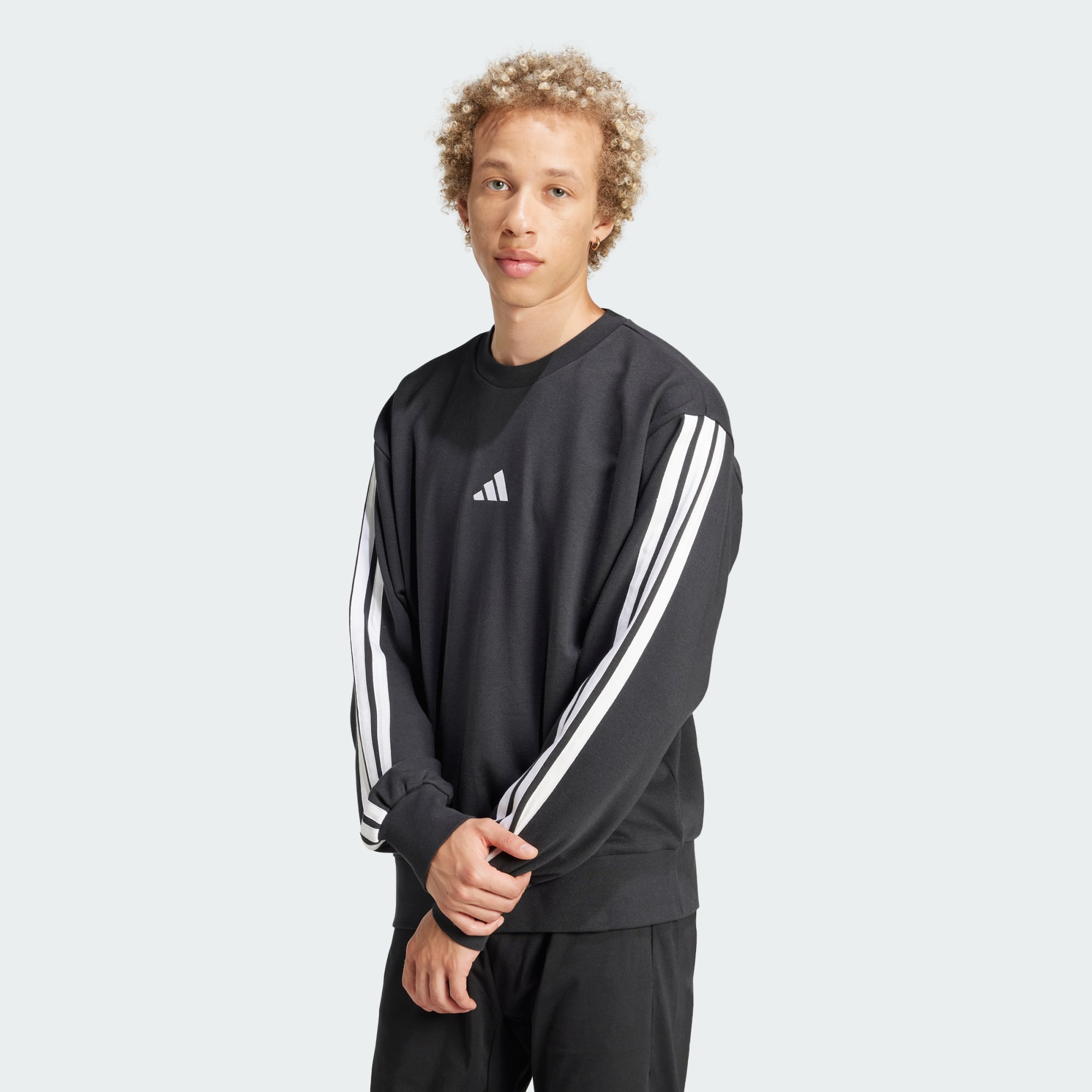Adidas Men Essentials 3 Stripes French Terry Sweatshirt Black