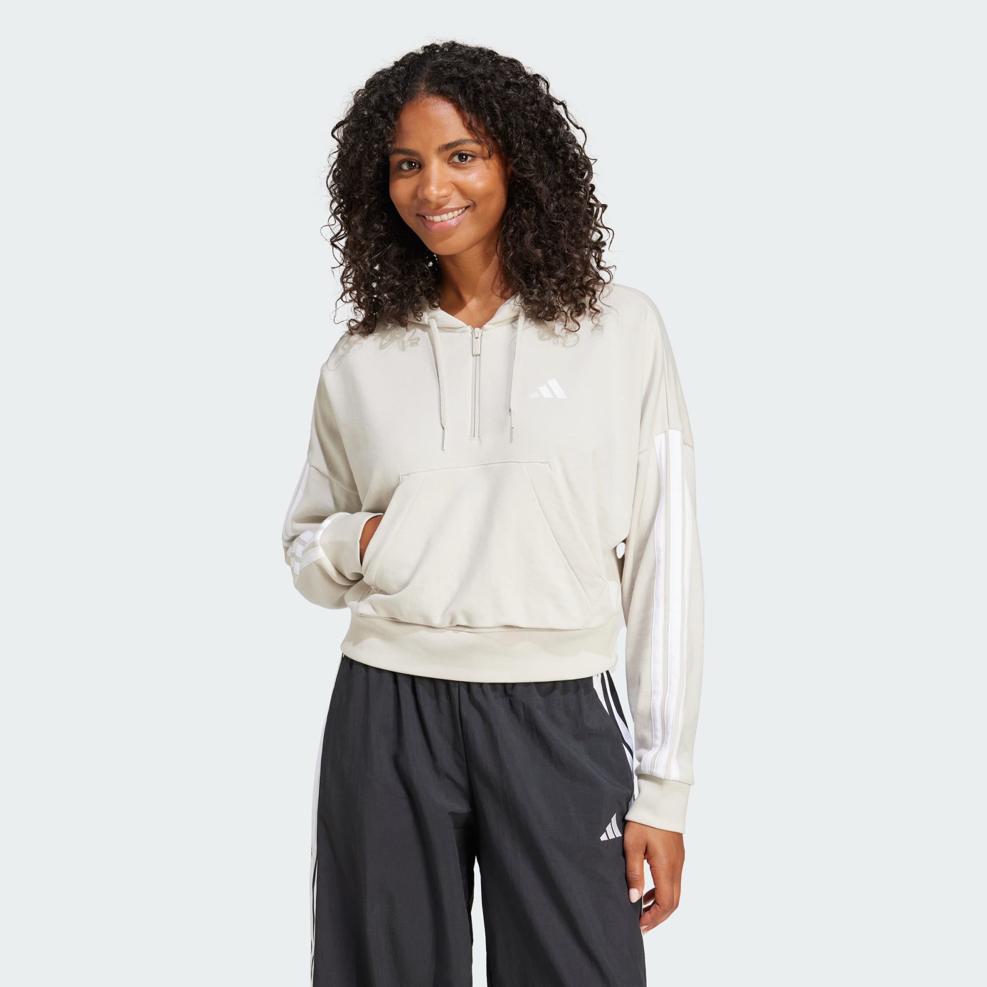 Adidas Women Essentials 3 Stripes French Terry Quarter Zip H Grey