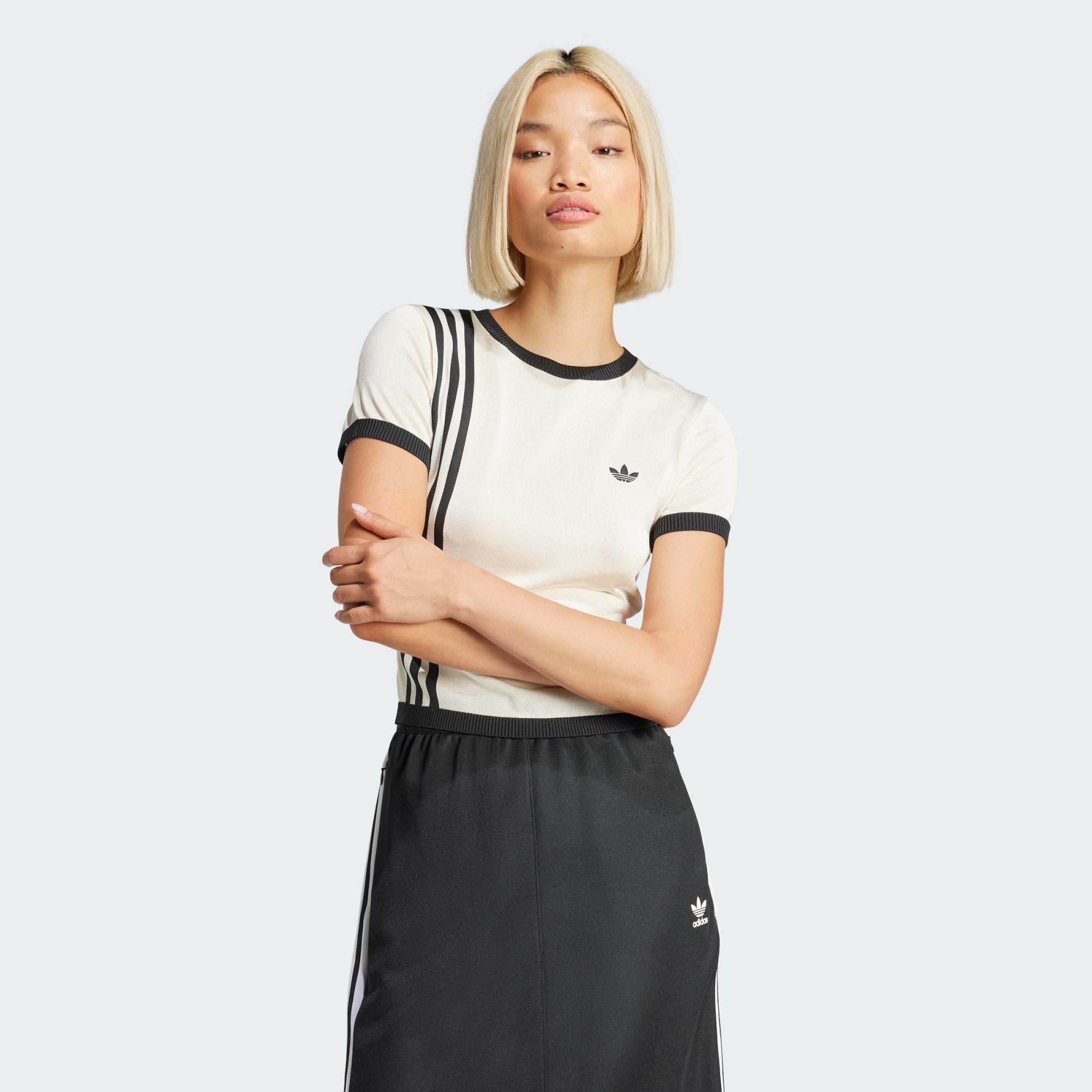 Adidas Originals Women Knitted 3 Stripes Short Tee White