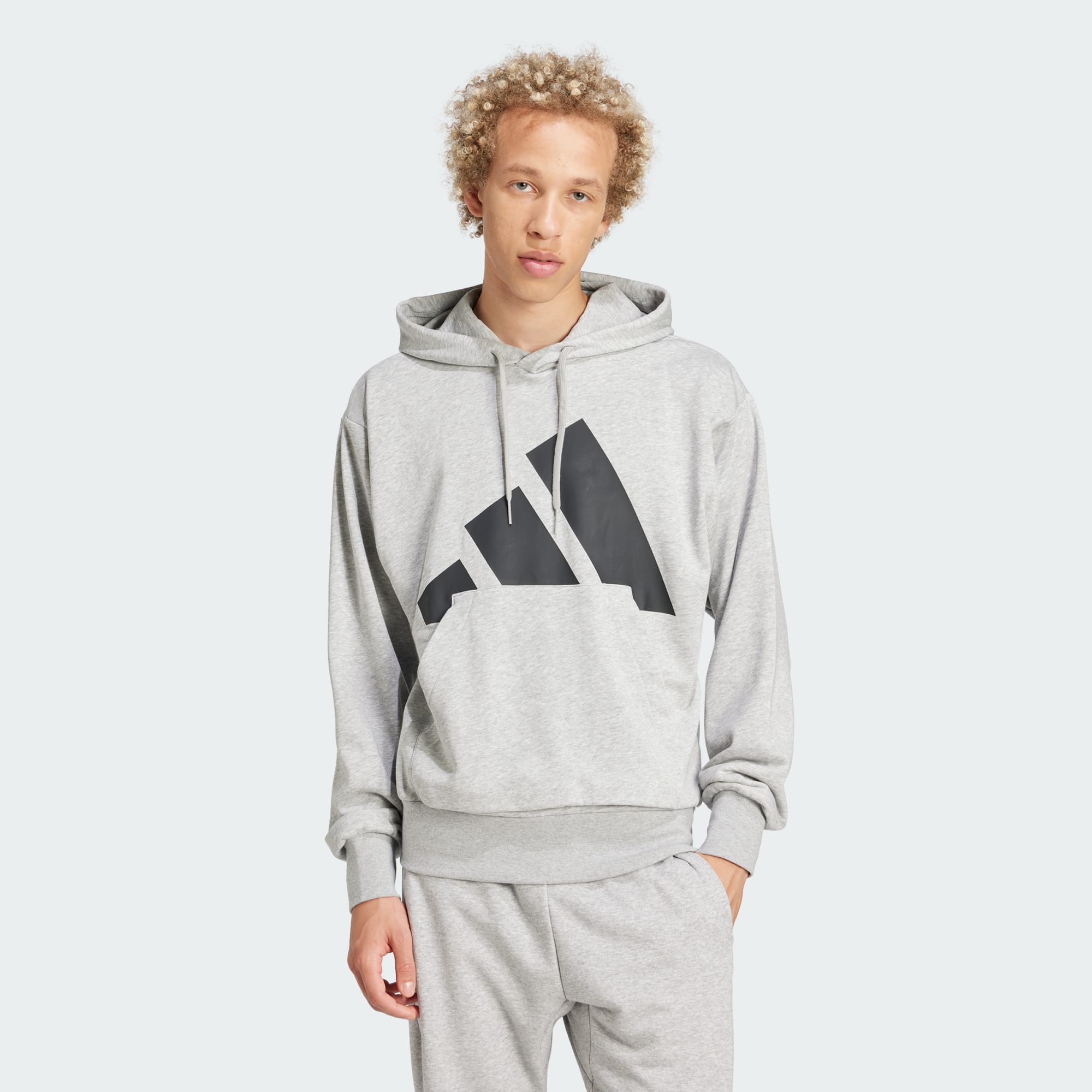 Adidas Men Essentials Big Logo French Terry Hoodie Grey