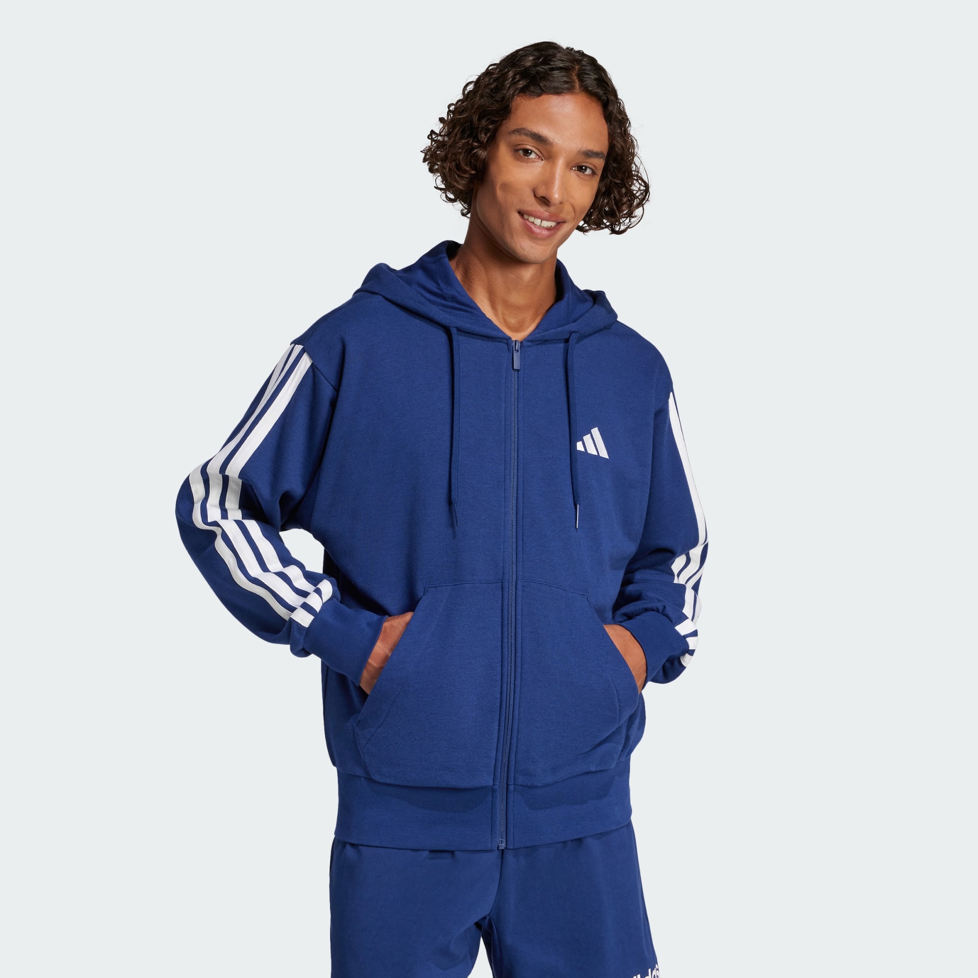 Adidas Men Essentials 3 Stripes French Terry Full Zip Hoodie Black