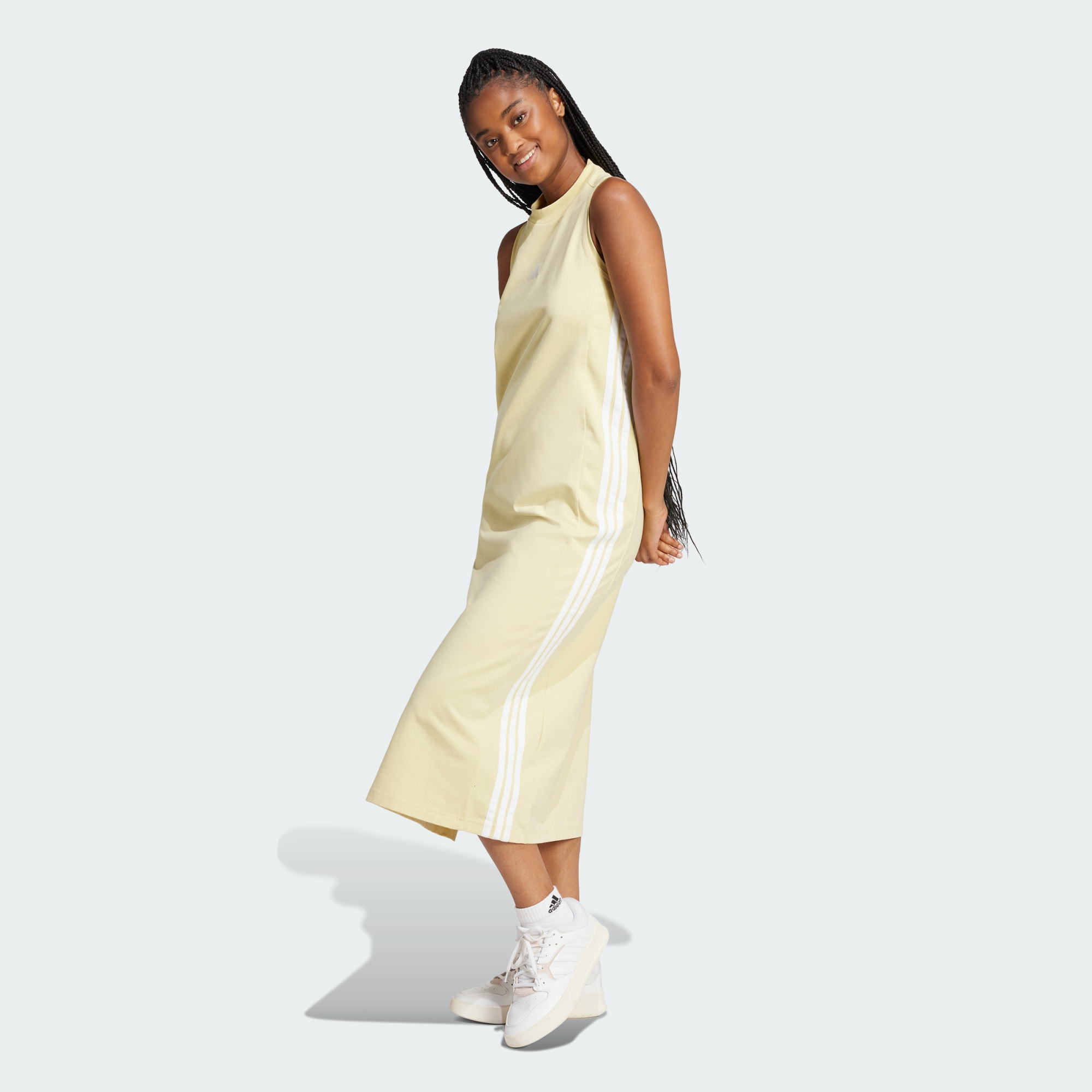 Adidas Women Essentials 3 Stripes Long Racerback Dress Grey