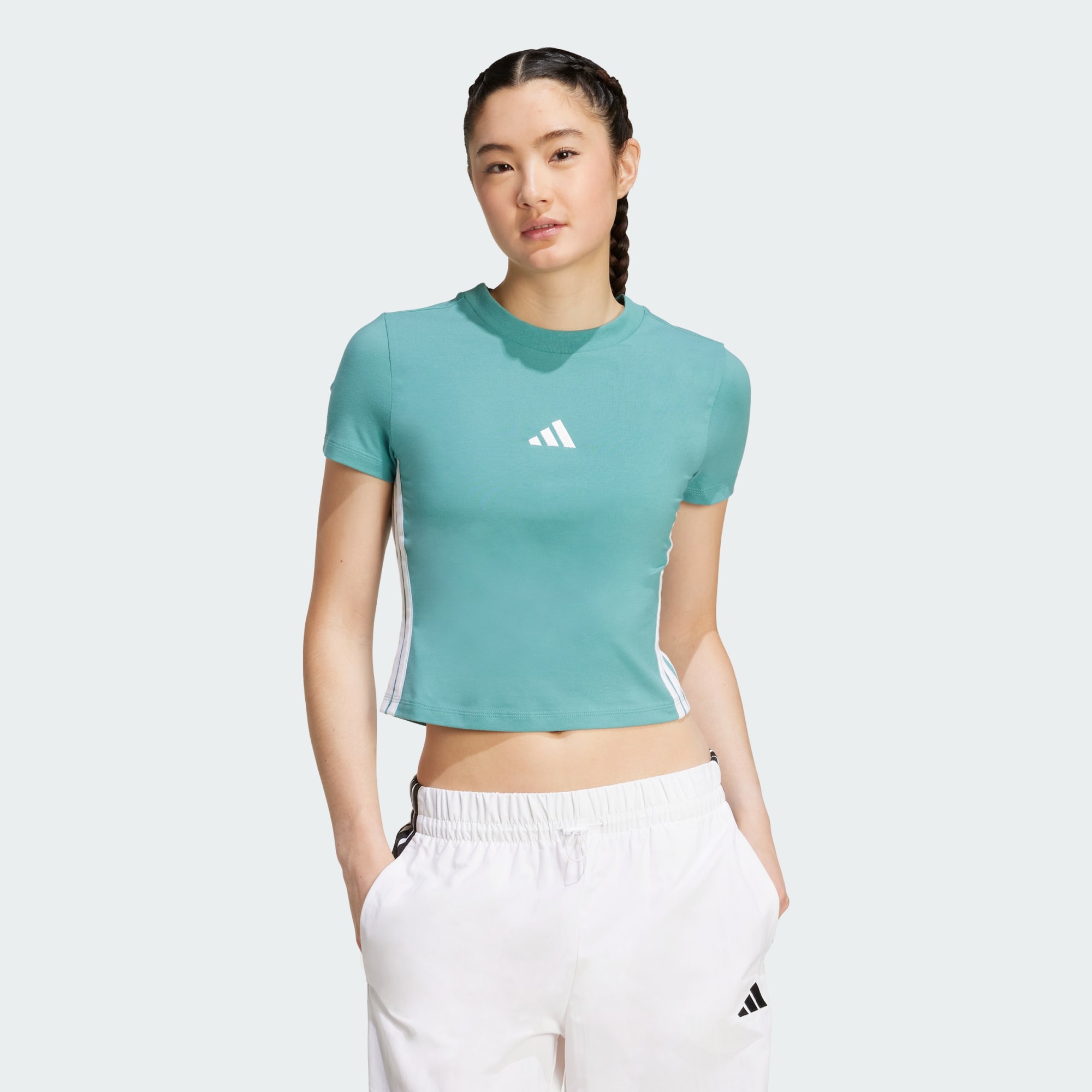 Adidas Women Essentials 3 Stripes Slim Baby Tee Black