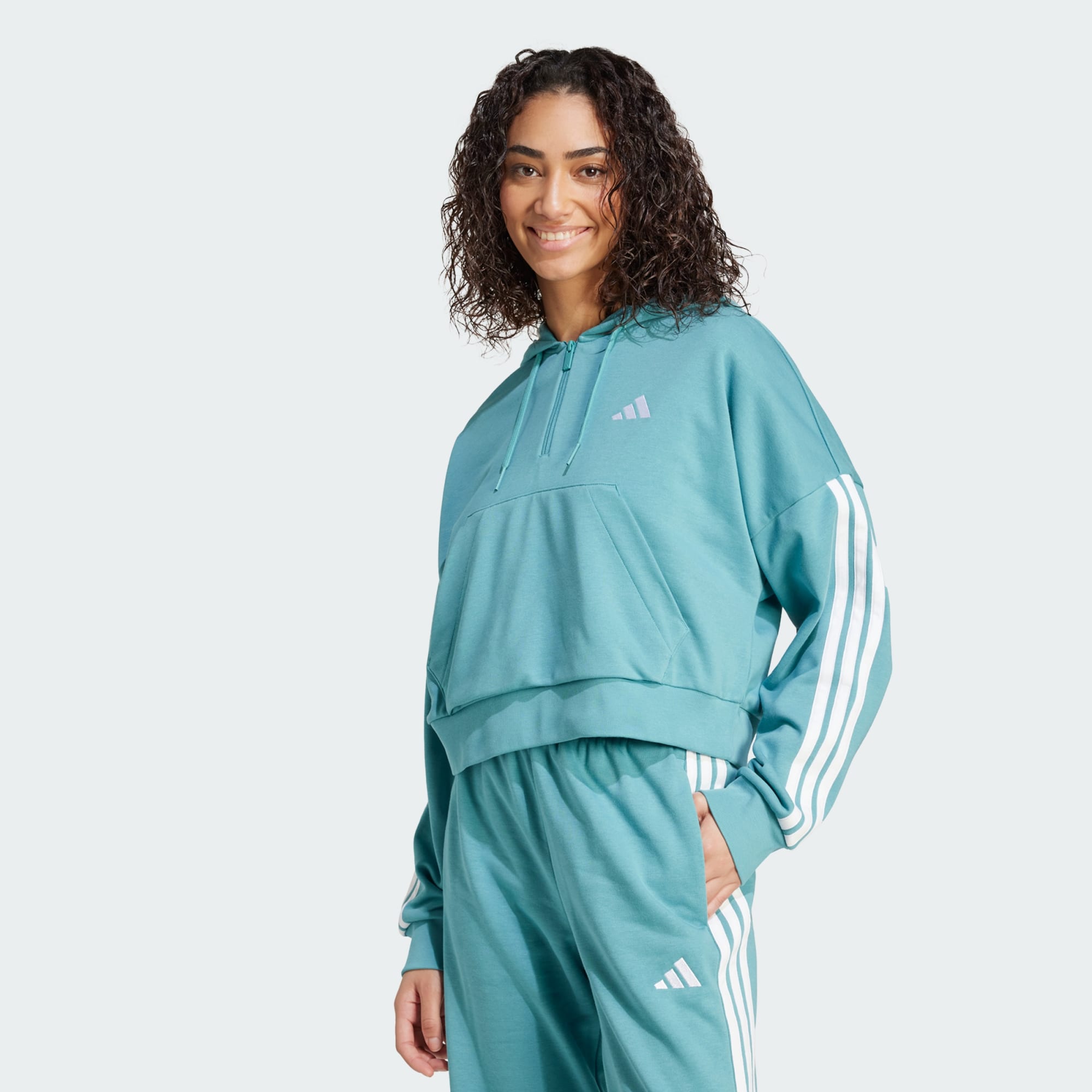 Adidas Women Essentials 3 Stripes French Terry Quarter Zip H Beige