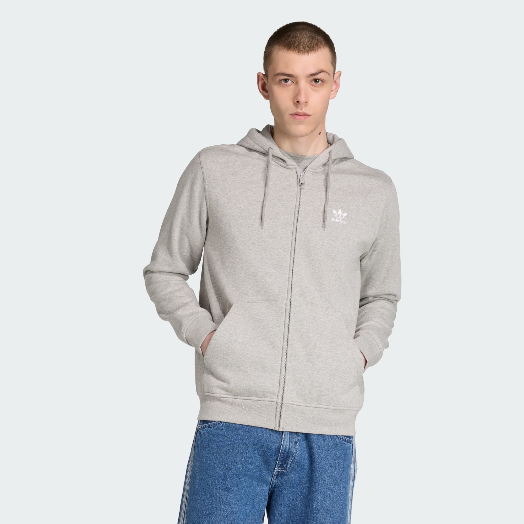 Adidas Originals Men Trefoil Essentials Full Zip Hoodie Black