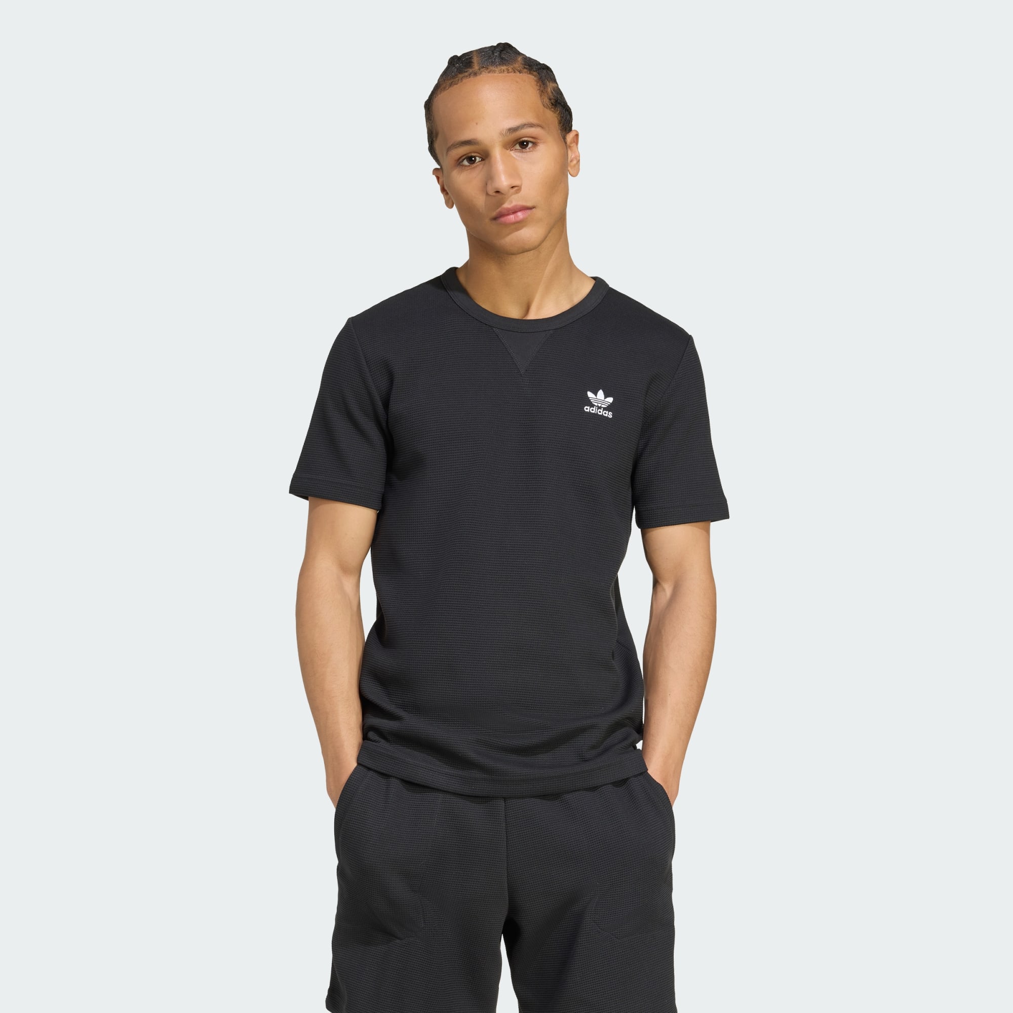 Adidas Originals Men Trefoil Essentials Waffle Tee Black