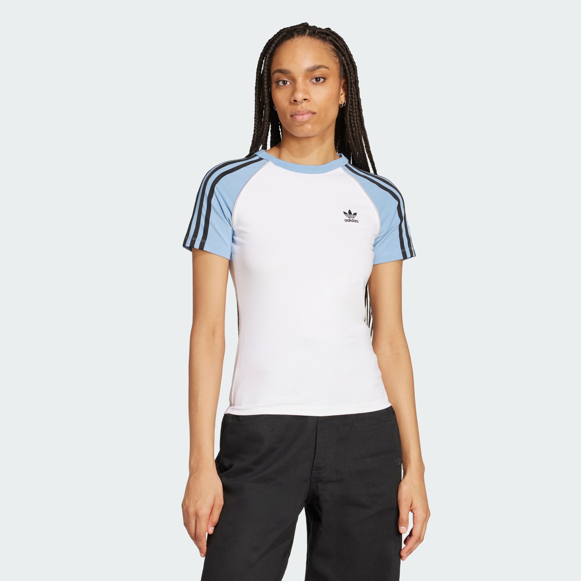 Adidas Originals Women Adicolor 3 Stripes Raglan Slim Tee White