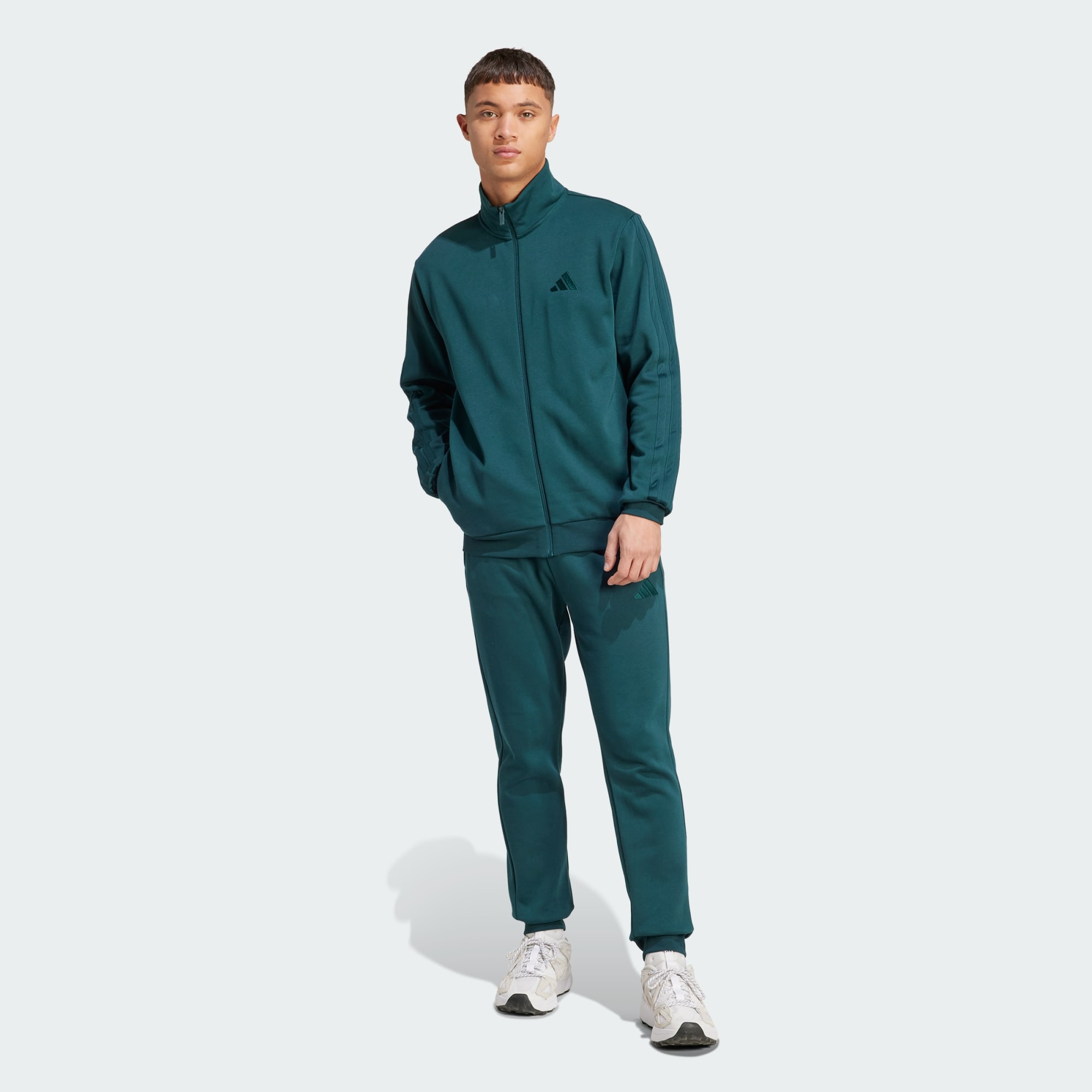 Adidas Men Sportswear Basic 3 Stripes Fleece Track Suit Black
