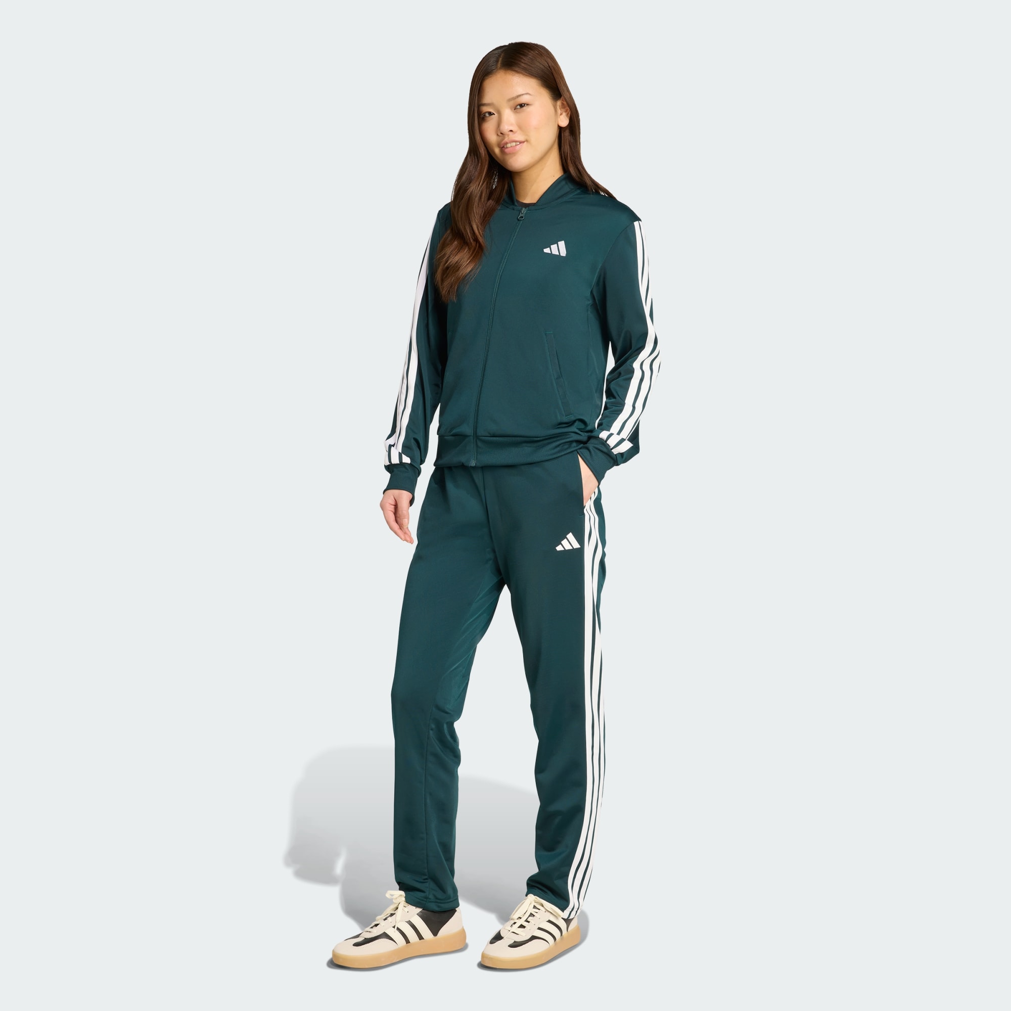 Adidas Women Essentials 3 Stripes Track Suit Green