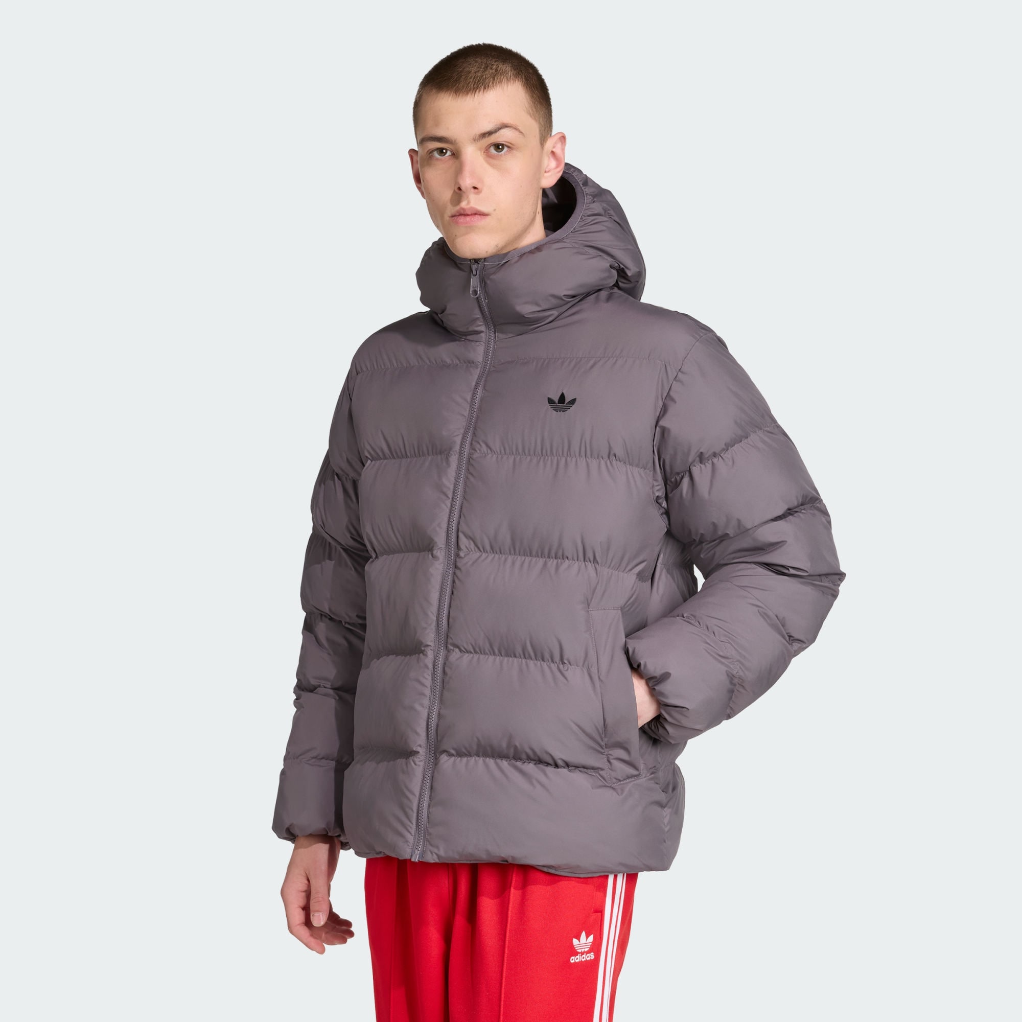adidas Originals Men Tonal Hooded Puffer Jacket Mens Clothing