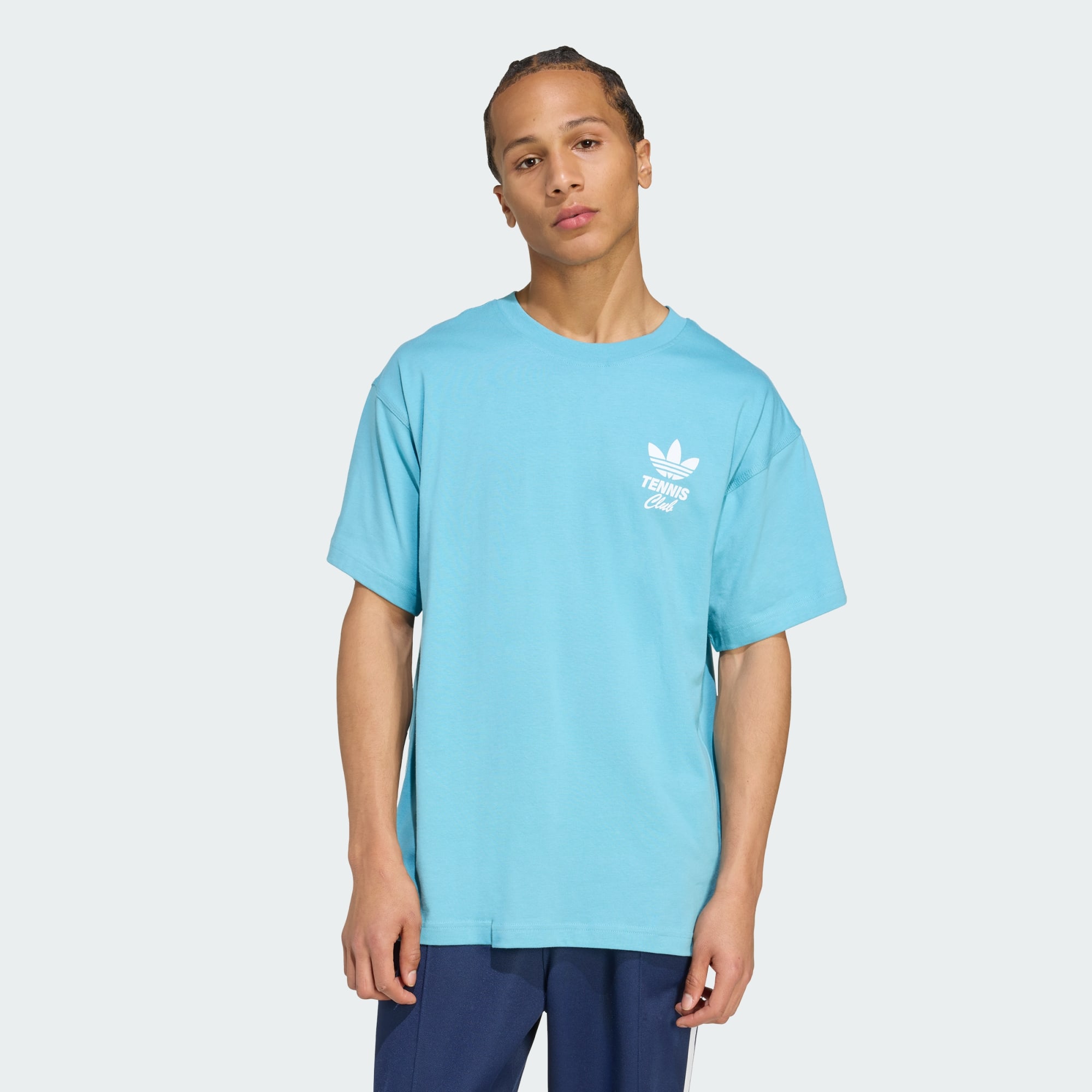 Adidas Originals Men Tennis Club Gfx Oversized Tee Blue