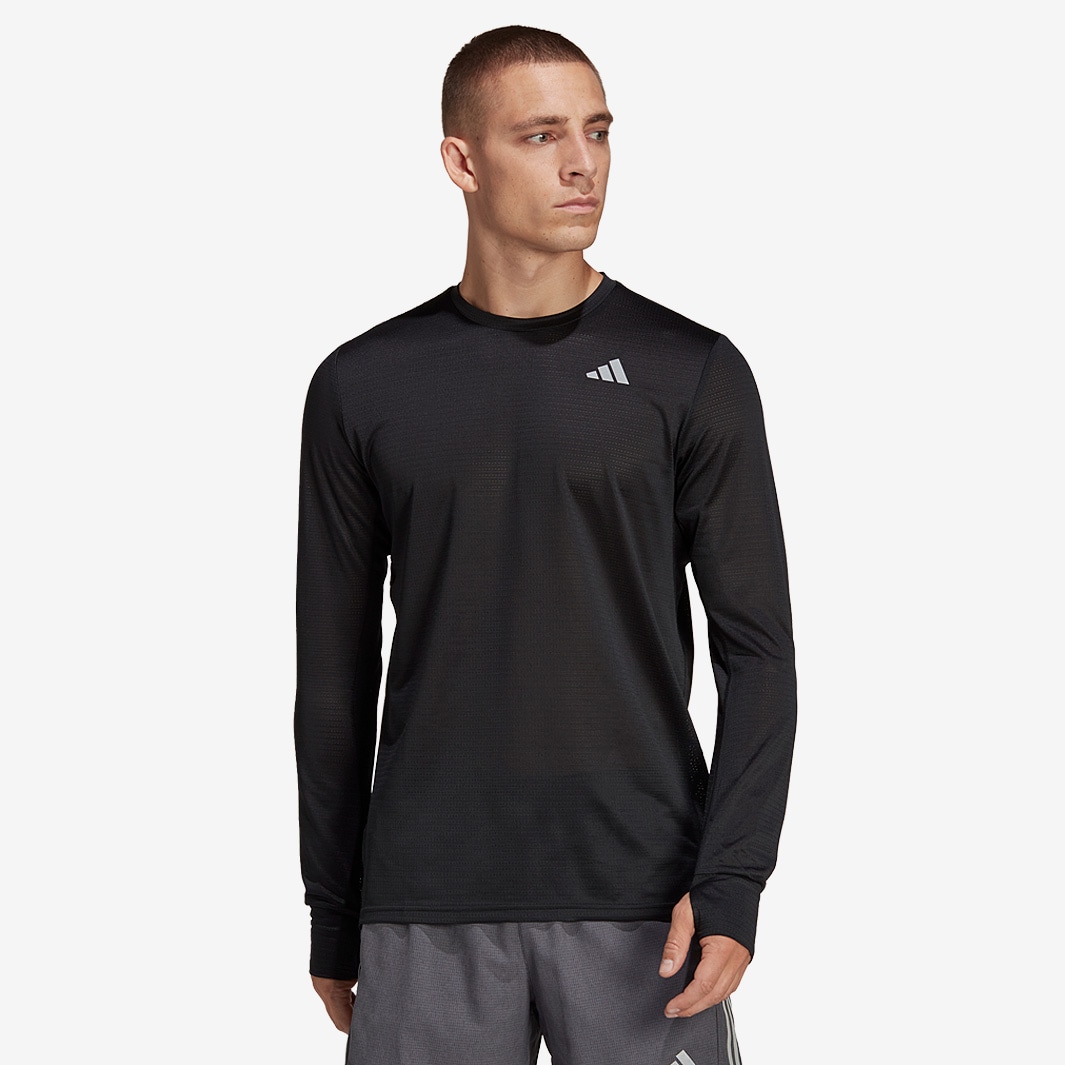 adidas Own the Run Long-Sleeve T-Shirt Black Mens Clothing