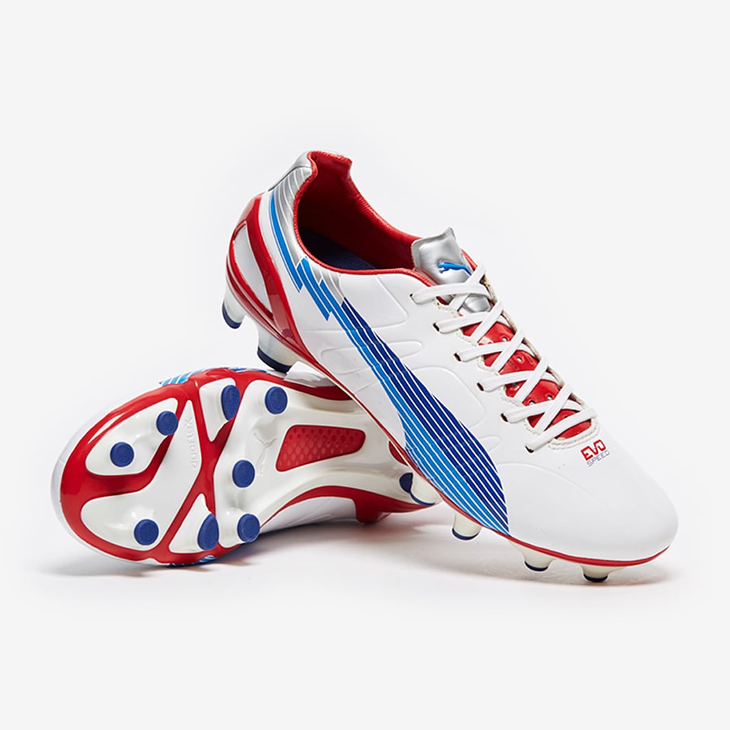 Puma Football Boots - Puma EvoSPEED 3 FG - Terreno Duro - Soccer Cleats - Blanco-Limoges-Cinta Roja | Soccer