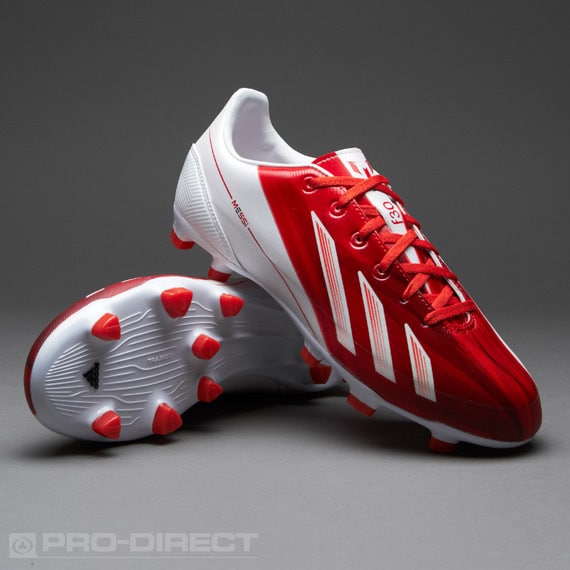 Botas de Adidas niños - Tacos de fútbol para niños - adidas F30 Messi TRX FG Syn - adidas TRX FG - Terreno duro - Blanco/Rojo | Pro:Direct Soccer