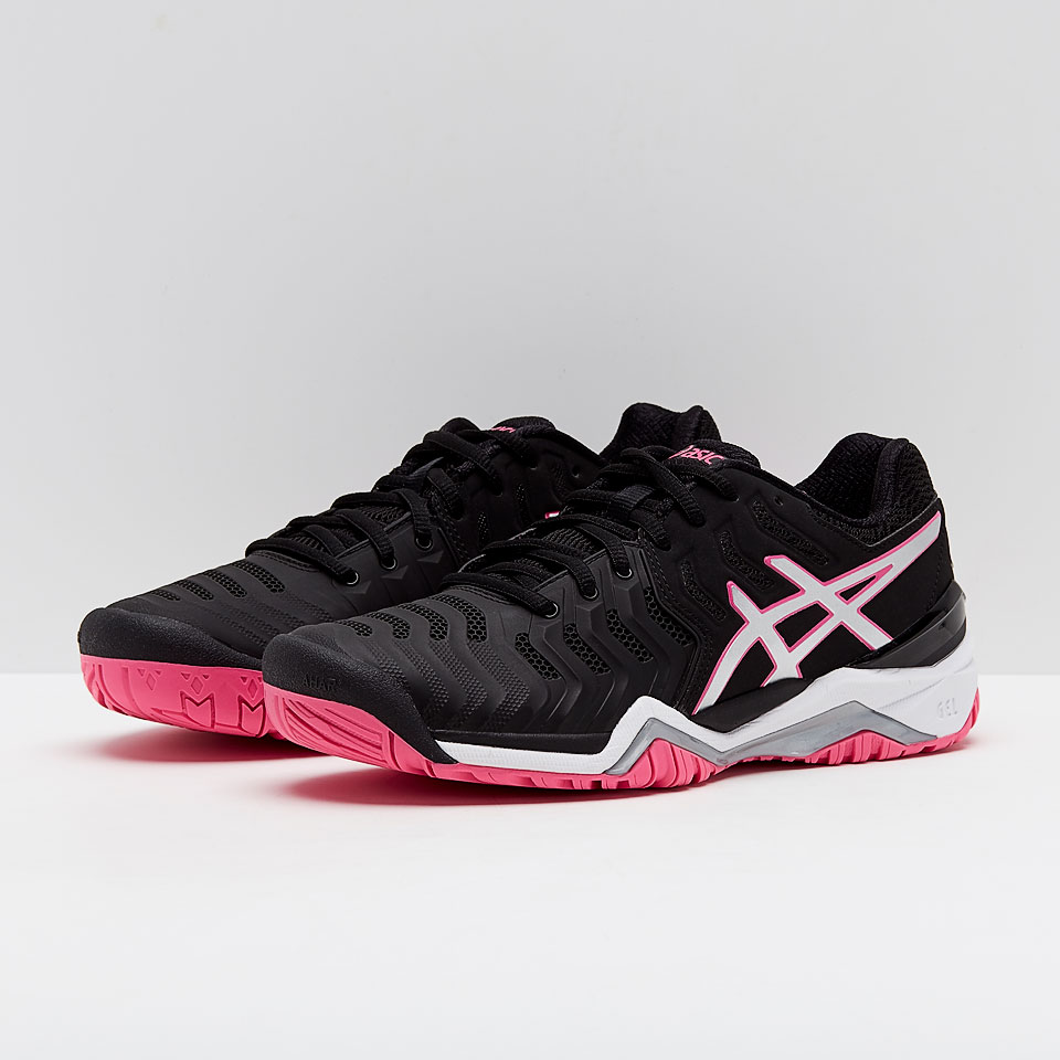 Asics Womens Gel Resolution 7 Black Silver Hot Pink Womens Shoes All Court Pro Direct Tennis