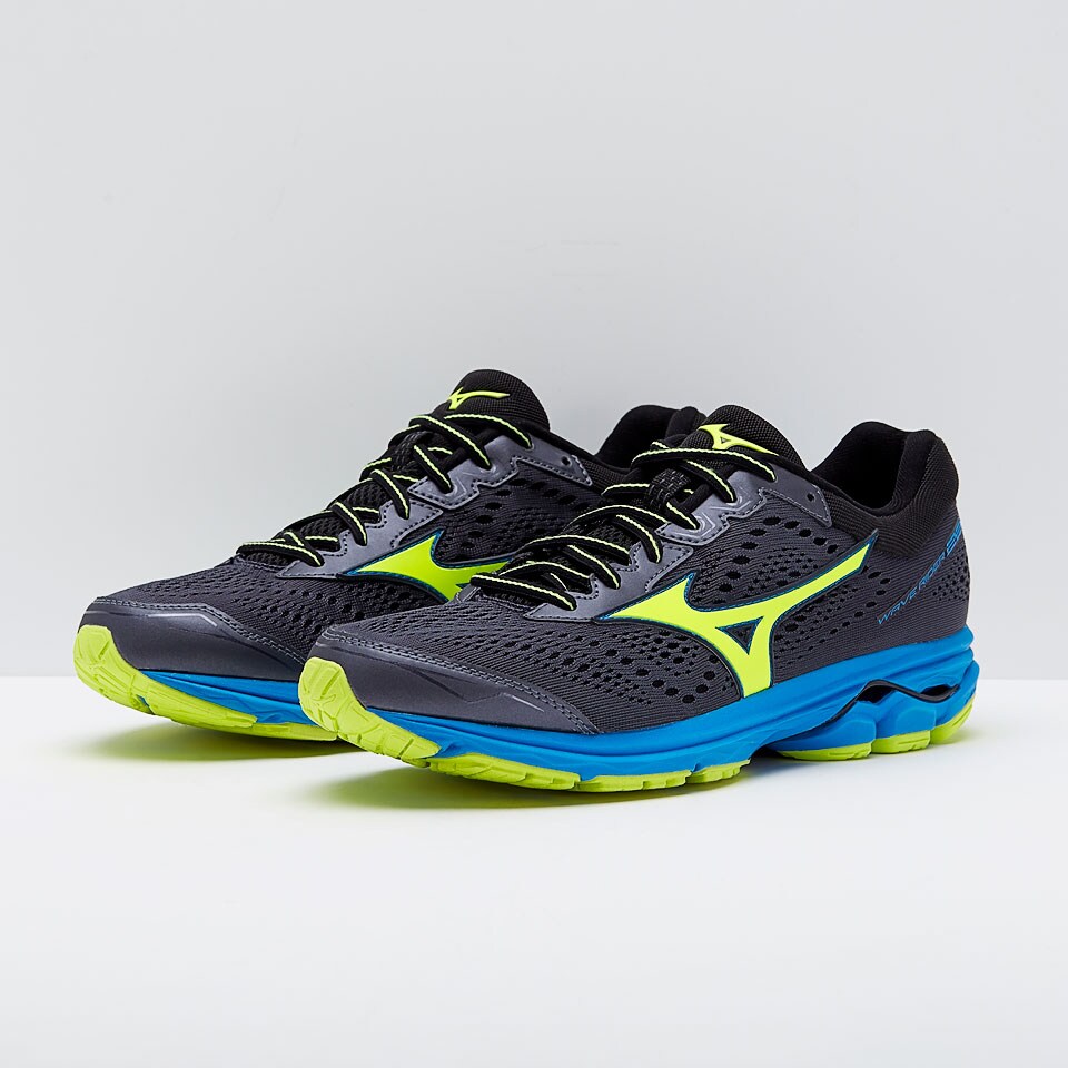 Mens Shoes Mizuno Wave Rider 22 Black Blue Safety Yellow J1GC183145 Pro Direct Running