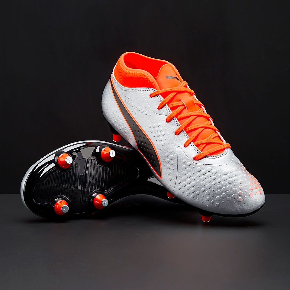 Puma One 4 Syn SG Mens Boots Soft Ground Puma Silver Shocking Orange Puma Black Pro Direct Soccer