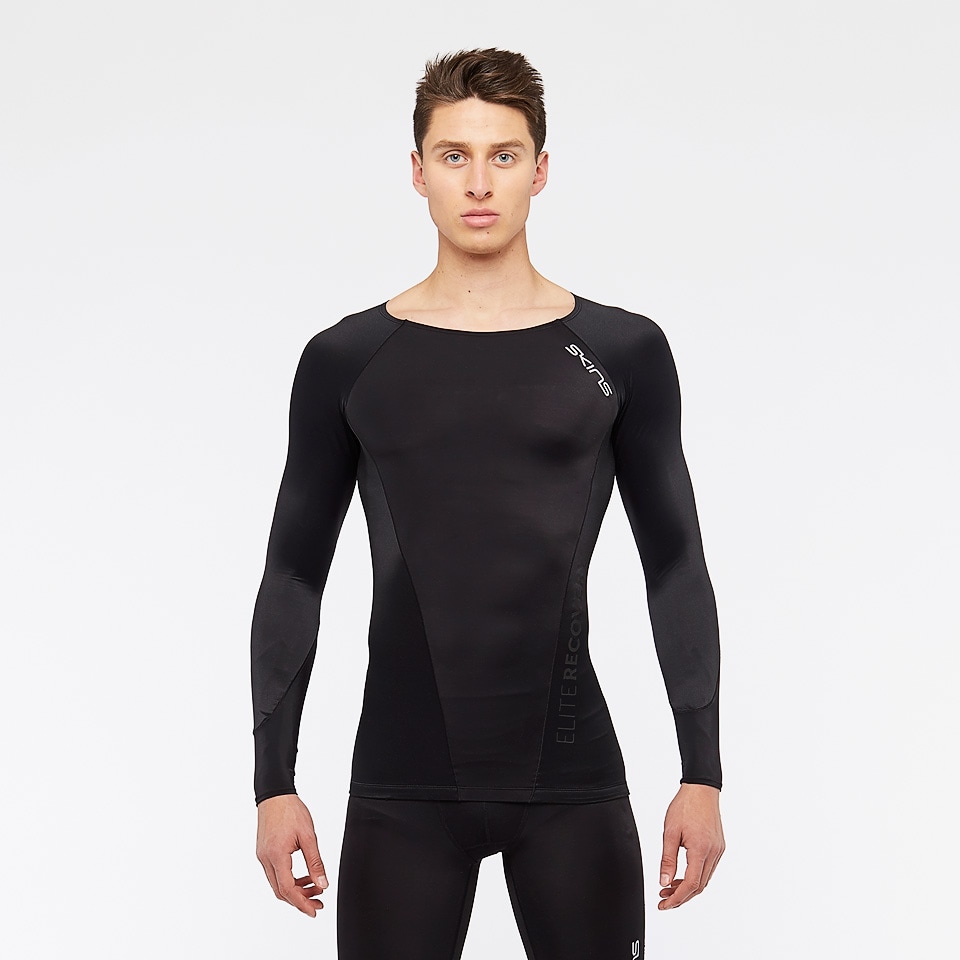 Skins DNAmic Elite Recovery Long Sleeve Top - Black - Mens Base Layer ...