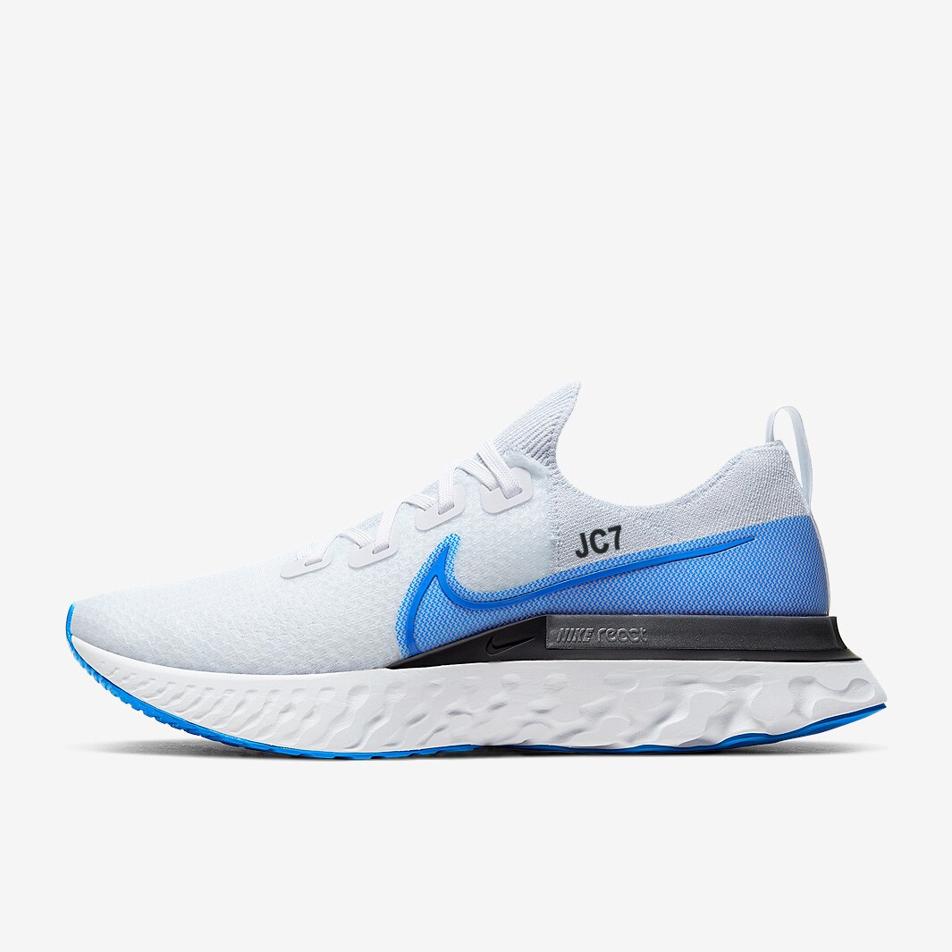 nike react flyknit white racer blue