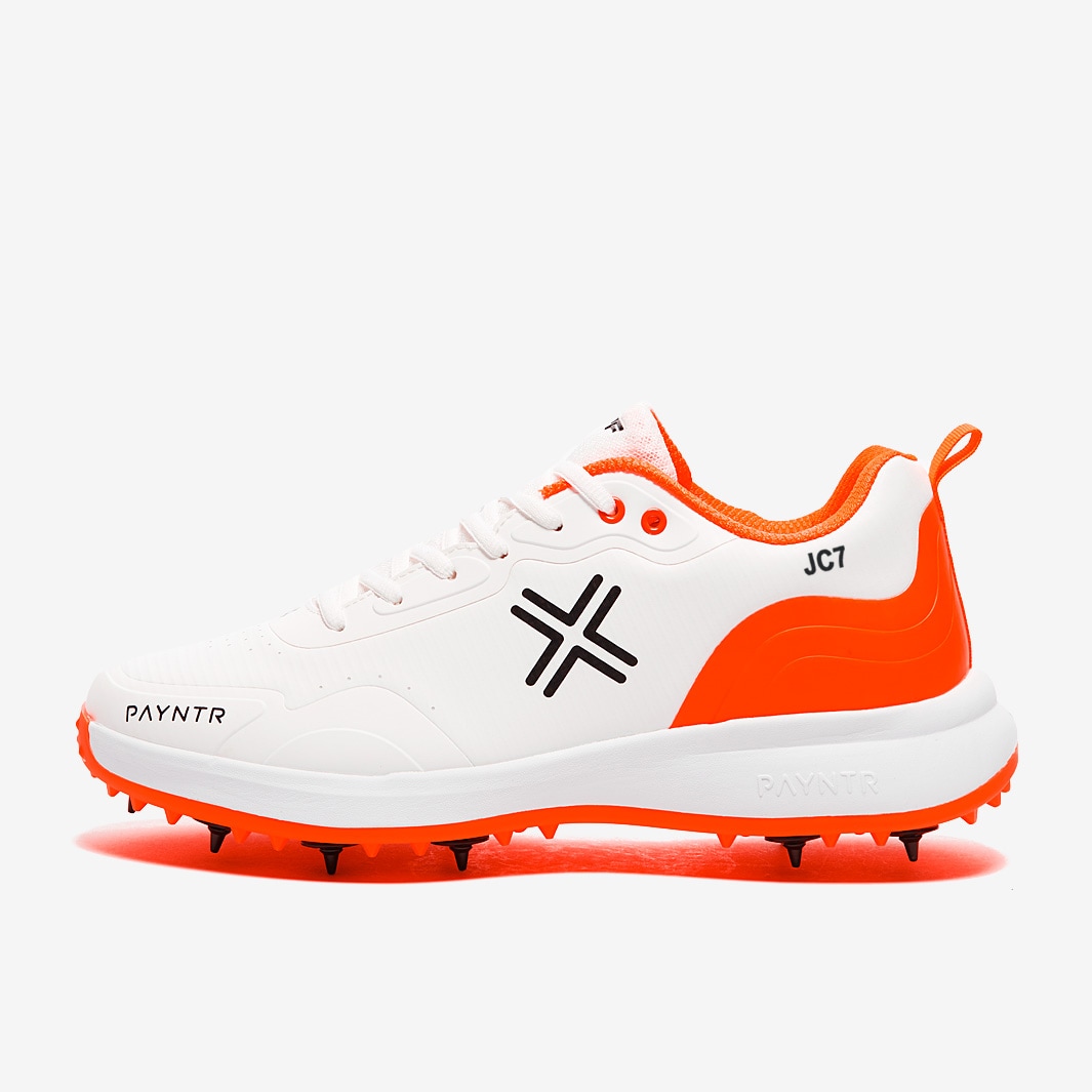 Payntr XPFAR Cricket Spikes White/Orange Mens Shoes ProDirect