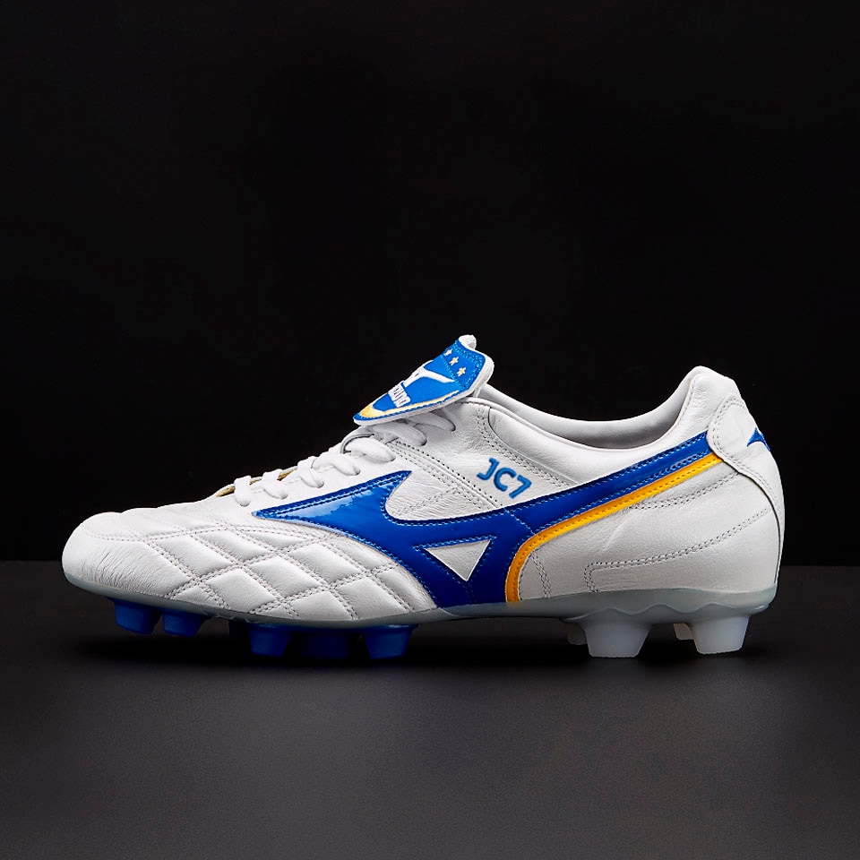 Mizuno Wave Cup Legend FG White Wave Cup Blue Cyber Yellow Firm Ground Mens Boots Pro Direct Soccer