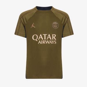 Jordan x Paris Saint Germain 23 24 Kids 4th Dri Fit Academy Pre Match SS Top Rough Green Sequoia Dark Obsidian Hemp Boys Replica Pro Direct Soccer