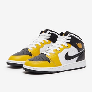 Air Jordan 1 Mid Older Kids GS Yellow Ochre Black White Trainers Boys Shoes Pro Direct Basketball