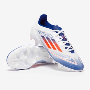 Red white and fashion blue soccer cleats