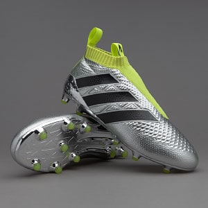 adidas ACE 16+ Purecontrol FG/AG - Mens Soccer Cleats Firm Ground - Silver Metallic/Core Black/Solar Yellow