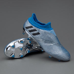 adidas 16+ Pureagility FG/AG - Mens Soccer Cleats - Firm Ground - Silver Metallic/Core Black/Shock Blue