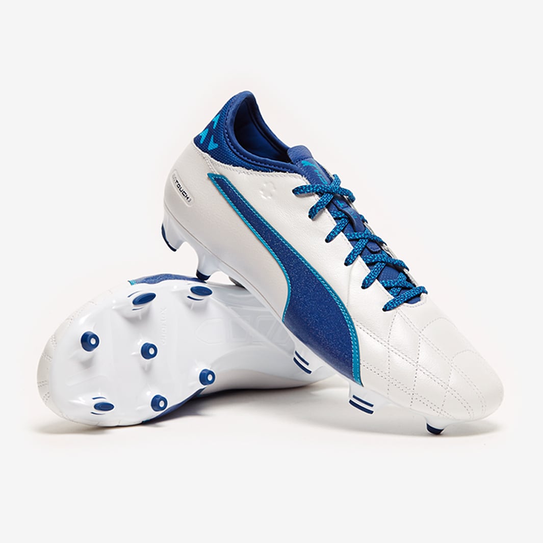 evoTOUCH 3 Leather FG Mens Soccer Cleats - Firm Puma White/True Blue/Blue Danube