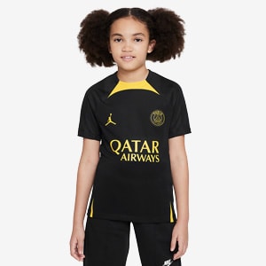 Jordan x PSG Kids 22 23 4th Pre Match Dri Fit SS Top Tour Yellow Tour Yellow Black Black Boys Replica Pro Direct Soccer