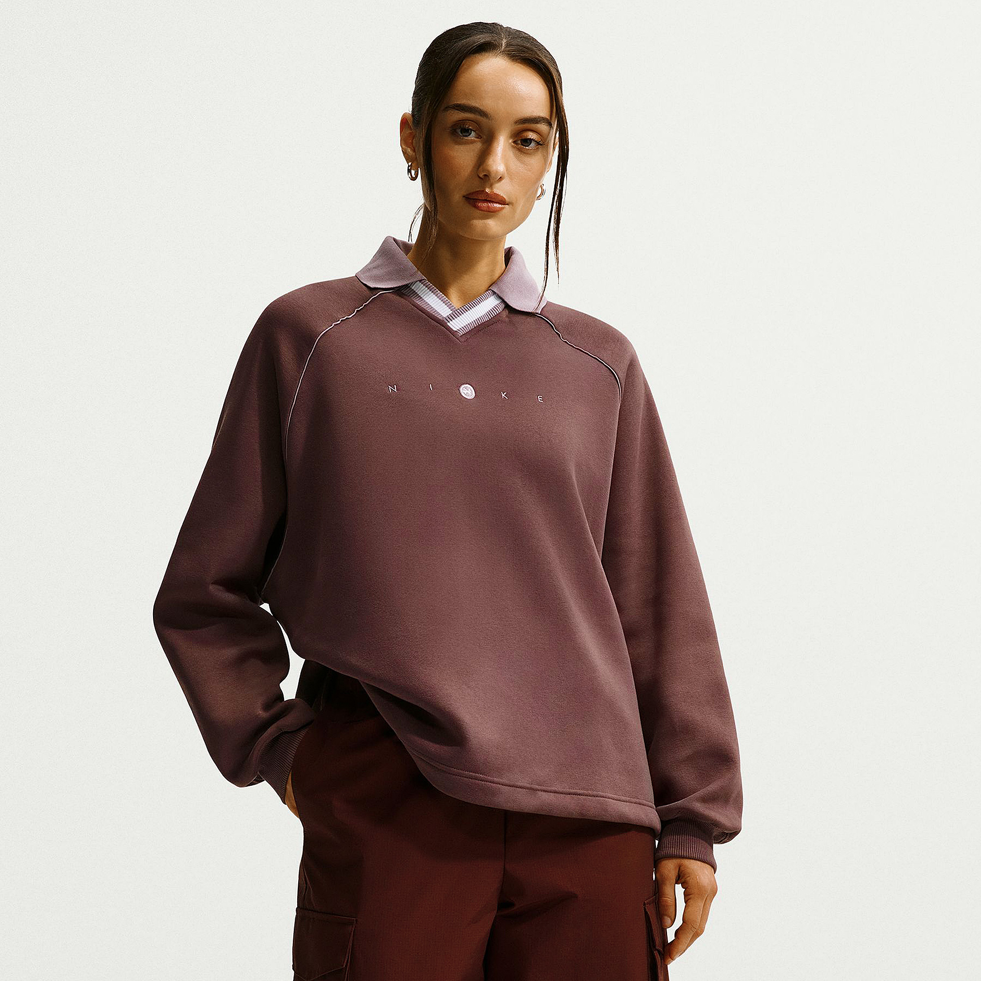 Nike Sportswear Womens Phoenix Fleece Polo Shirt Tattoo Lt Violet Ore Purple